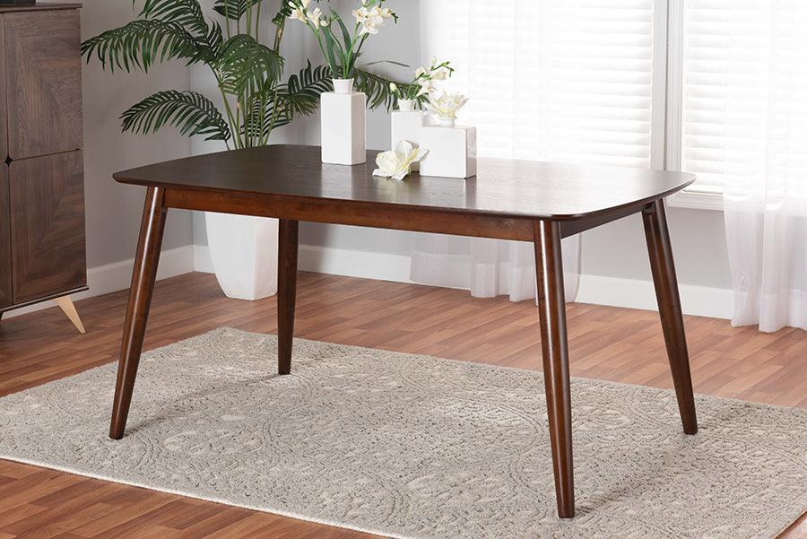 Flora Mid-Century Modern Walnut Brown Finished Wood Dining Table FredCo