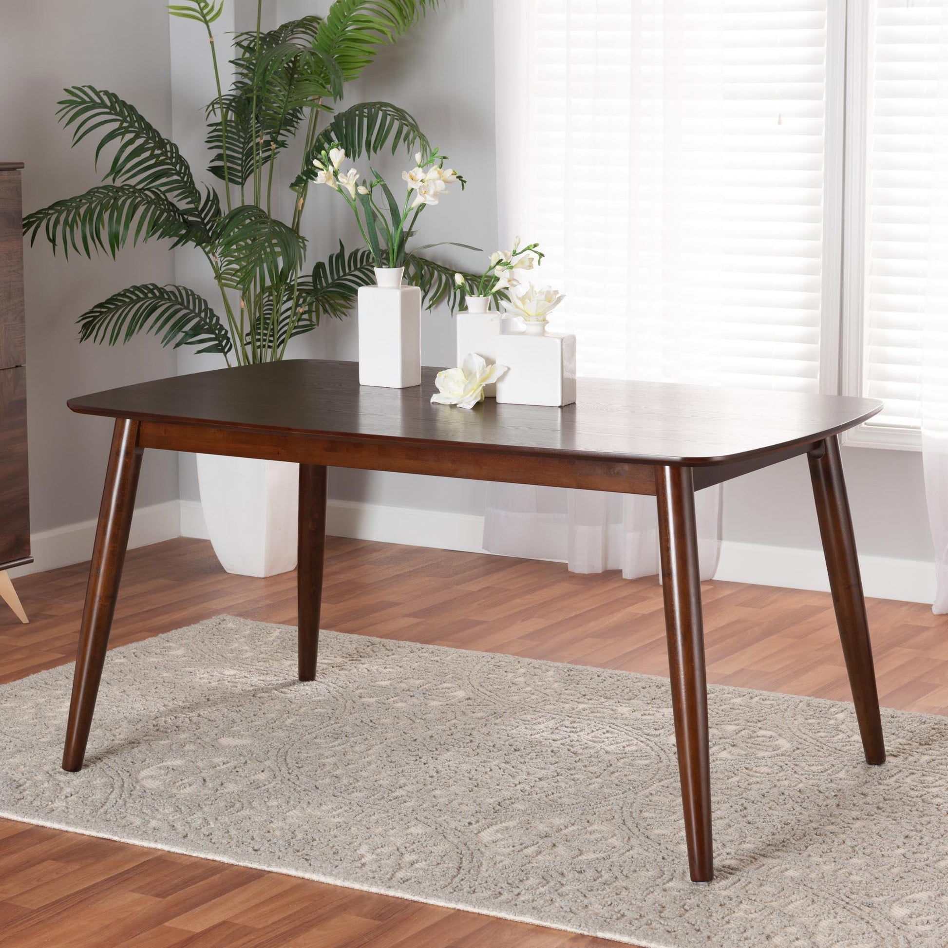 Flora Mid-Century Modern Walnut Brown Finished Wood Dining Table FredCo