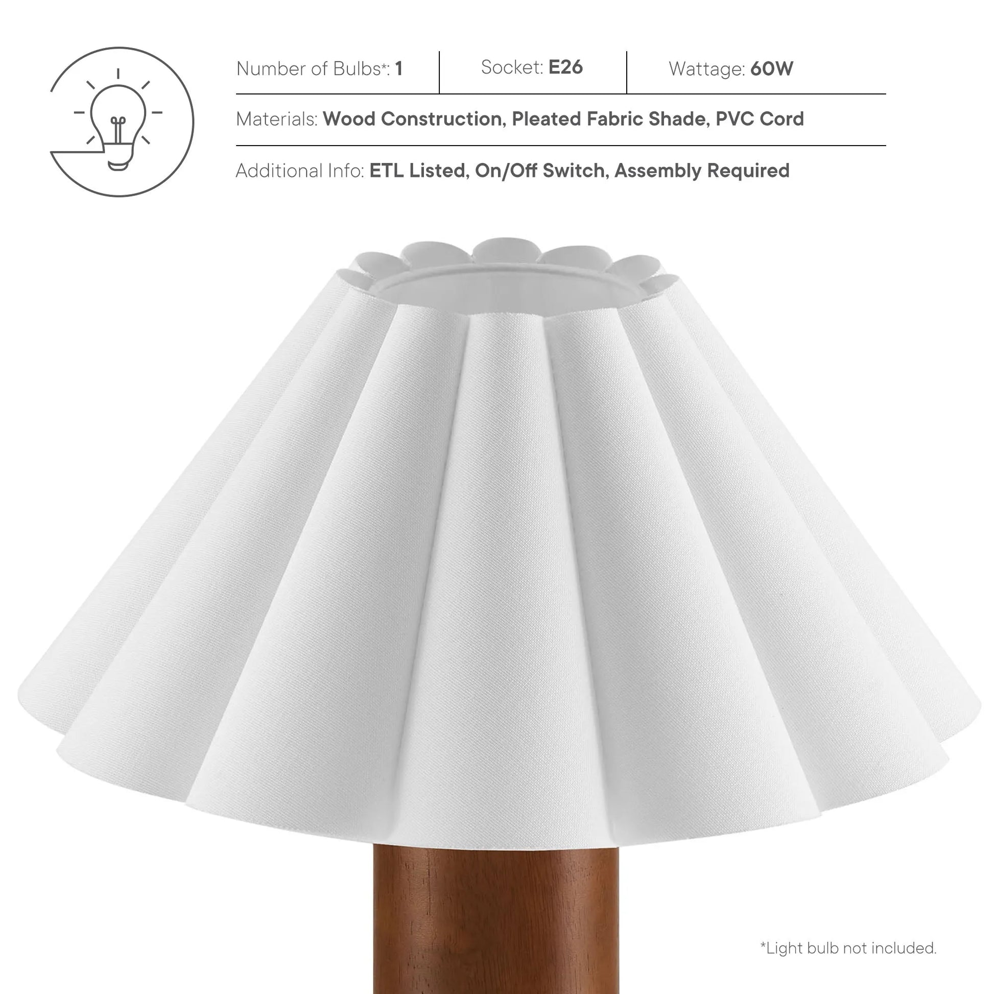 Flora Wood Table Lamp With Pleated Petal Shade by Modway EEI-7214 FredCo
