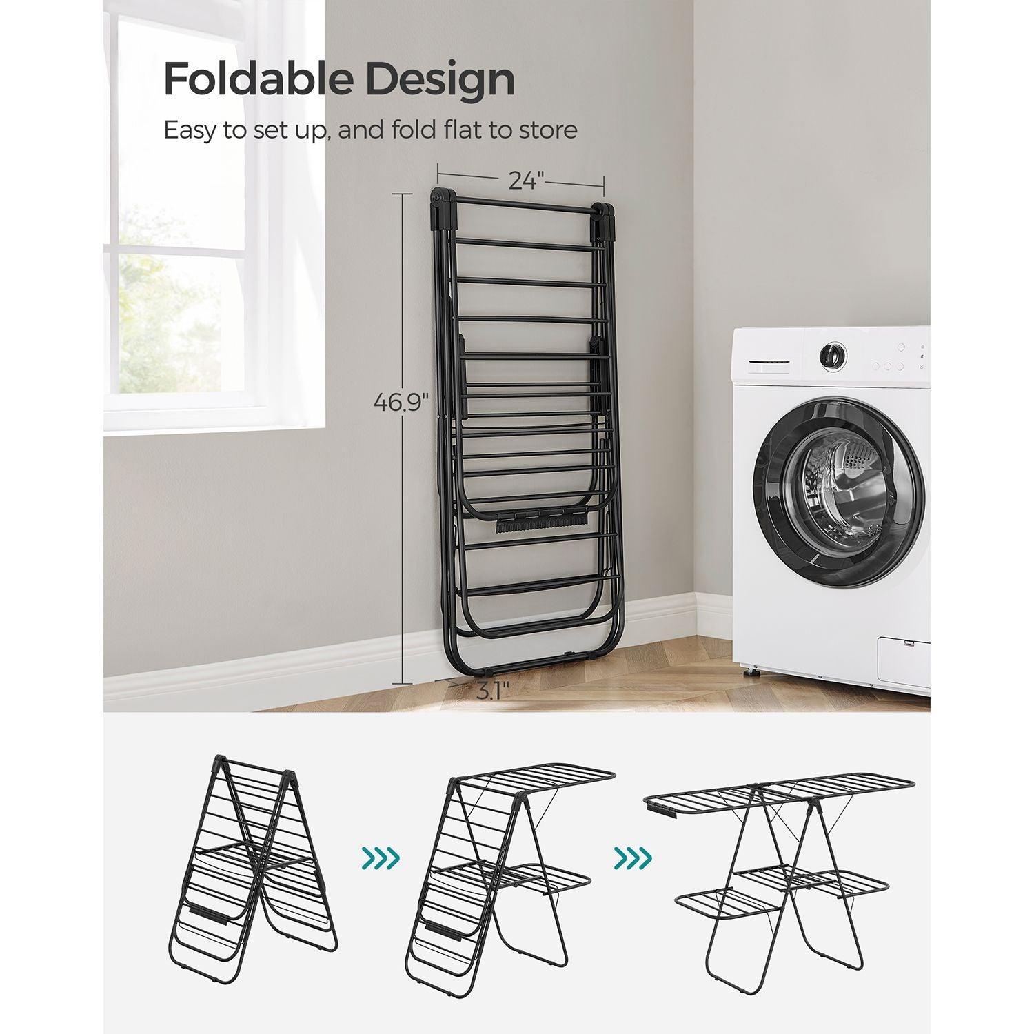 Foldable 2-Level Laundry Drying Rack Black FredCo