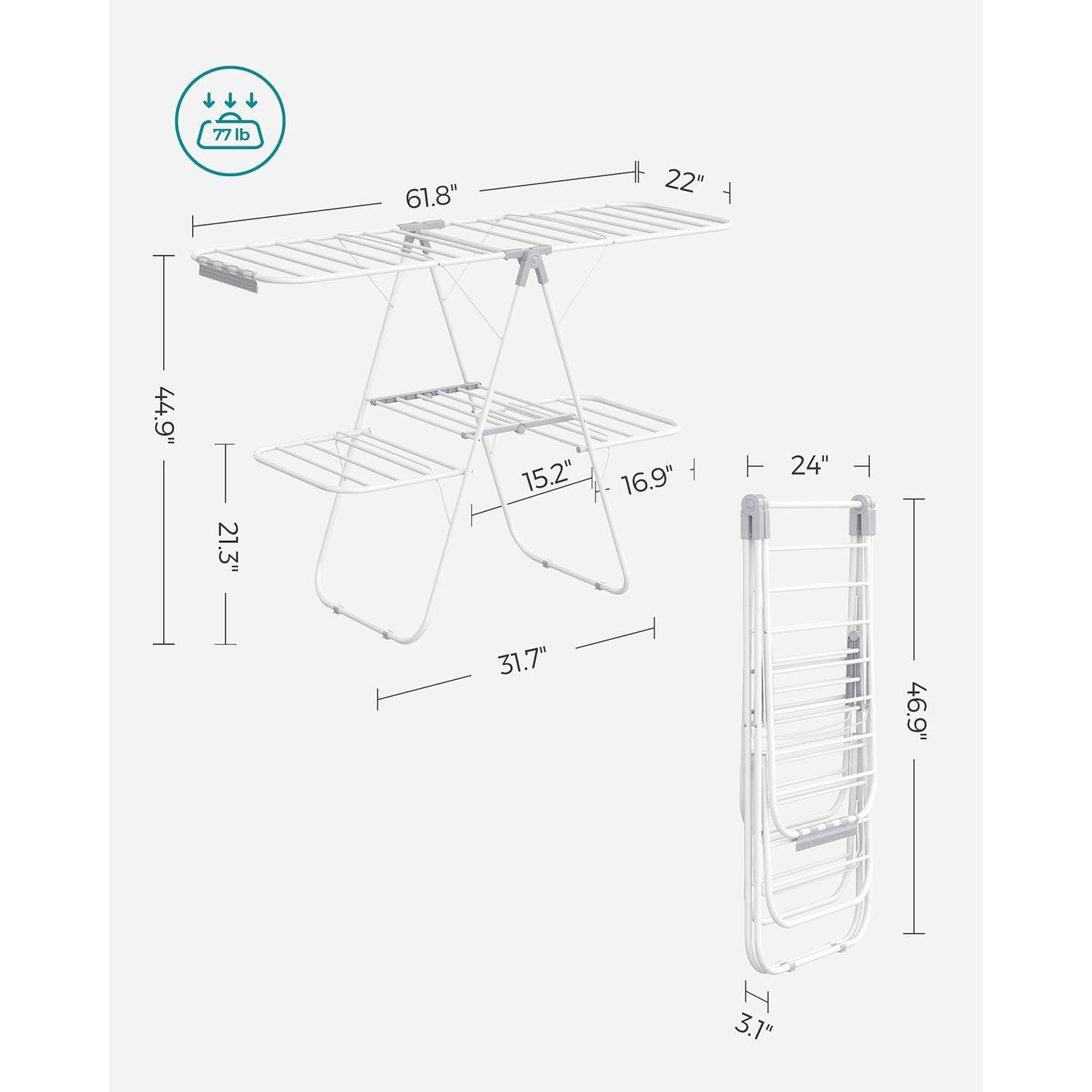 Foldable 2-Level Laundry Drying Rack White and Gray FredCo