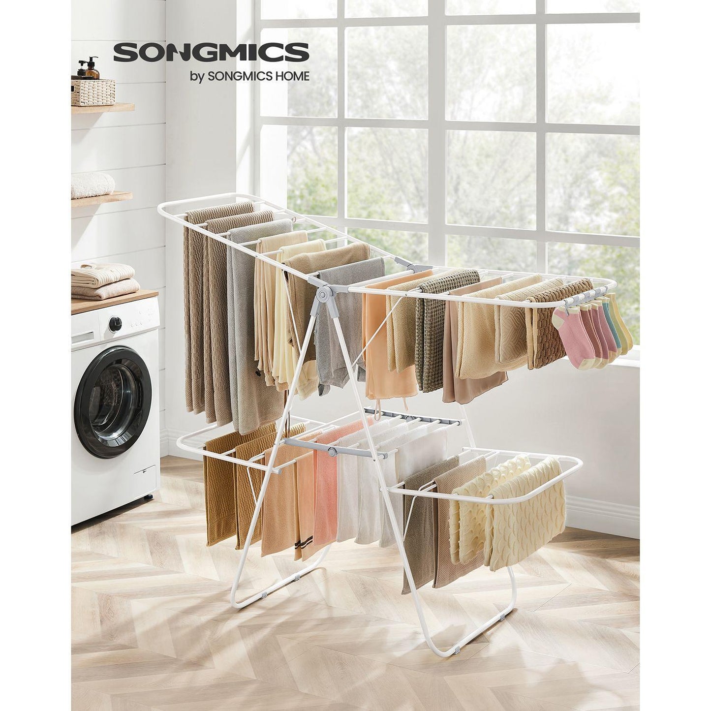 Foldable 2-Level Laundry Drying Rack White and Gray FredCo
