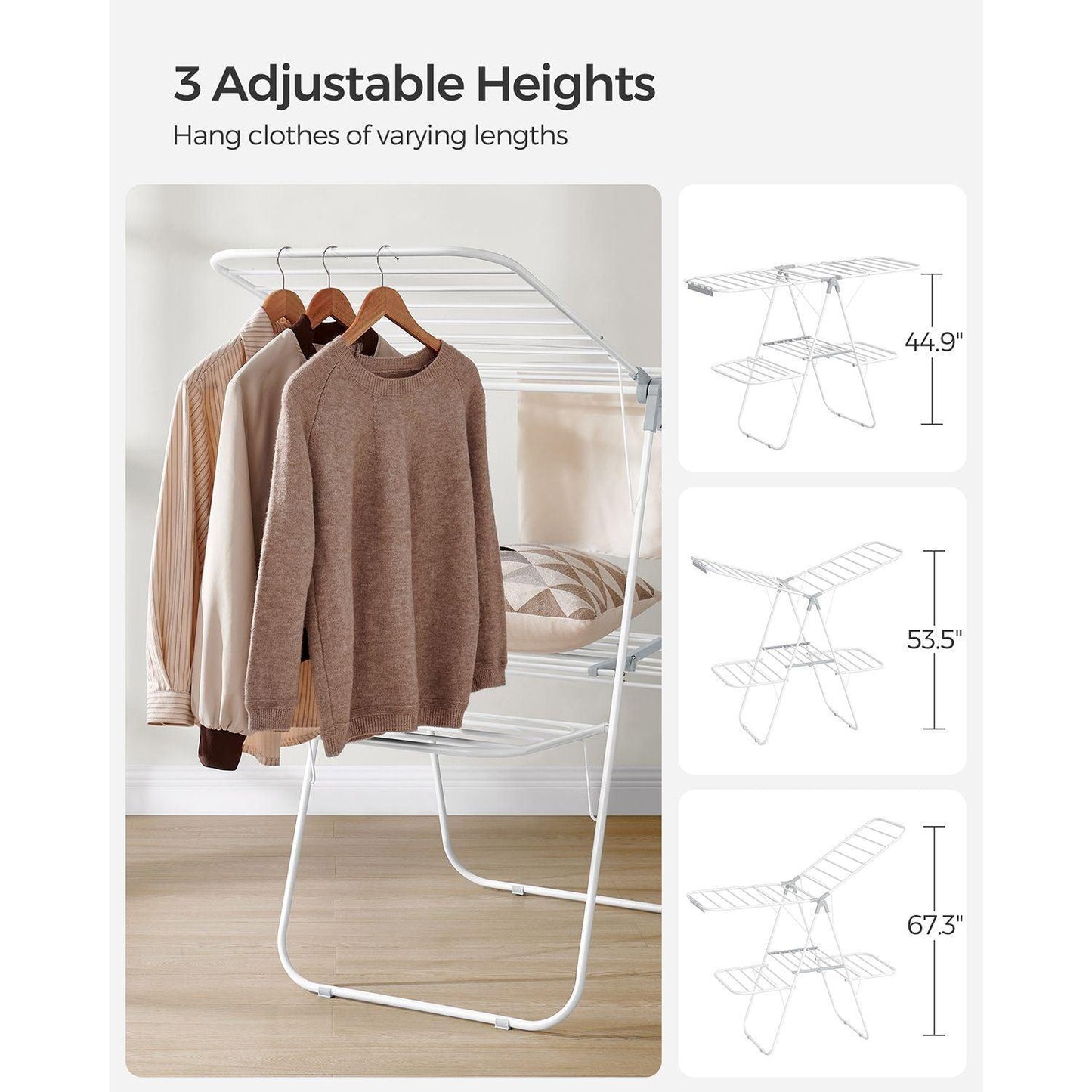 Foldable 2-Level Laundry Drying Rack White and Gray FredCo