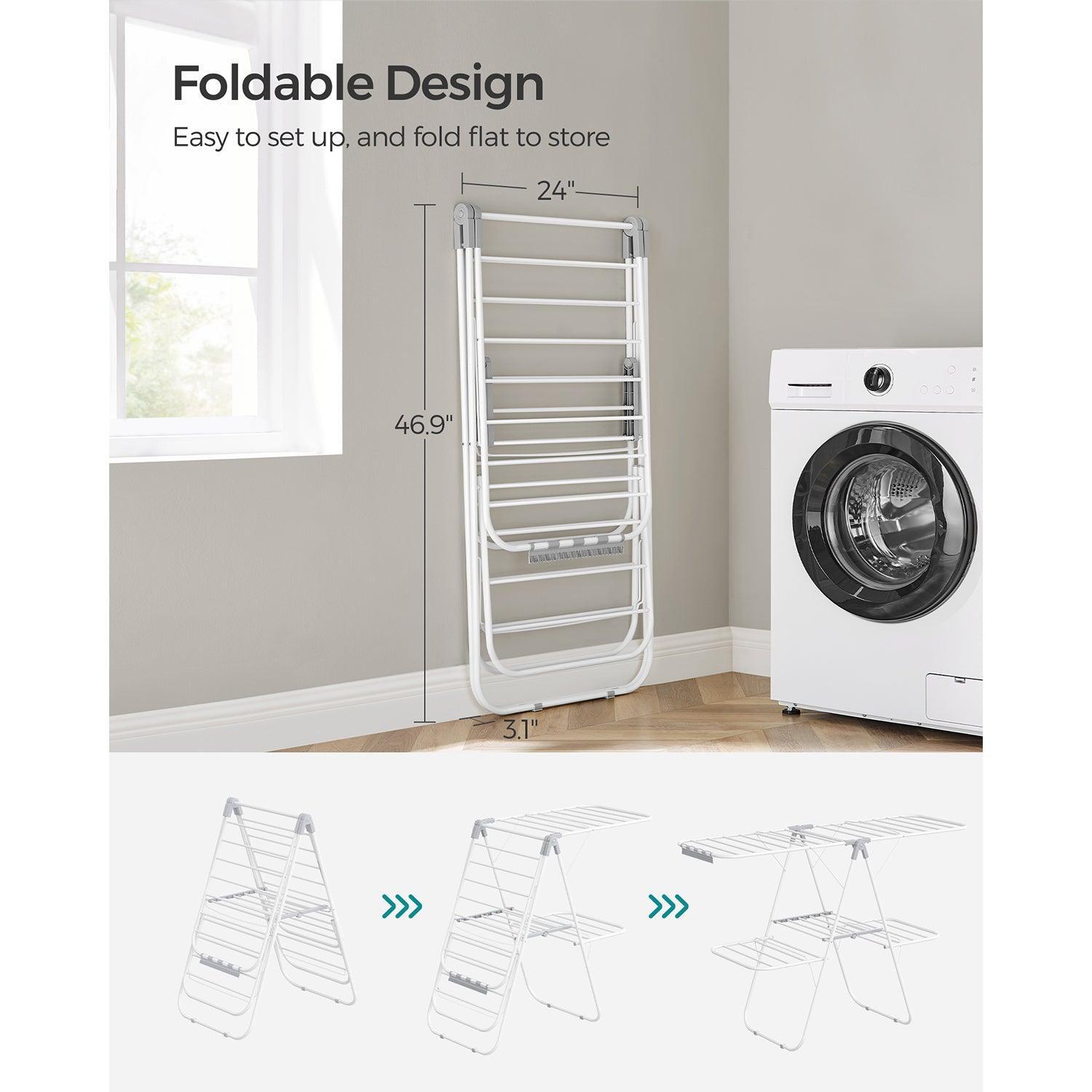 Foldable 2-Level Laundry Drying Rack White and Gray FredCo