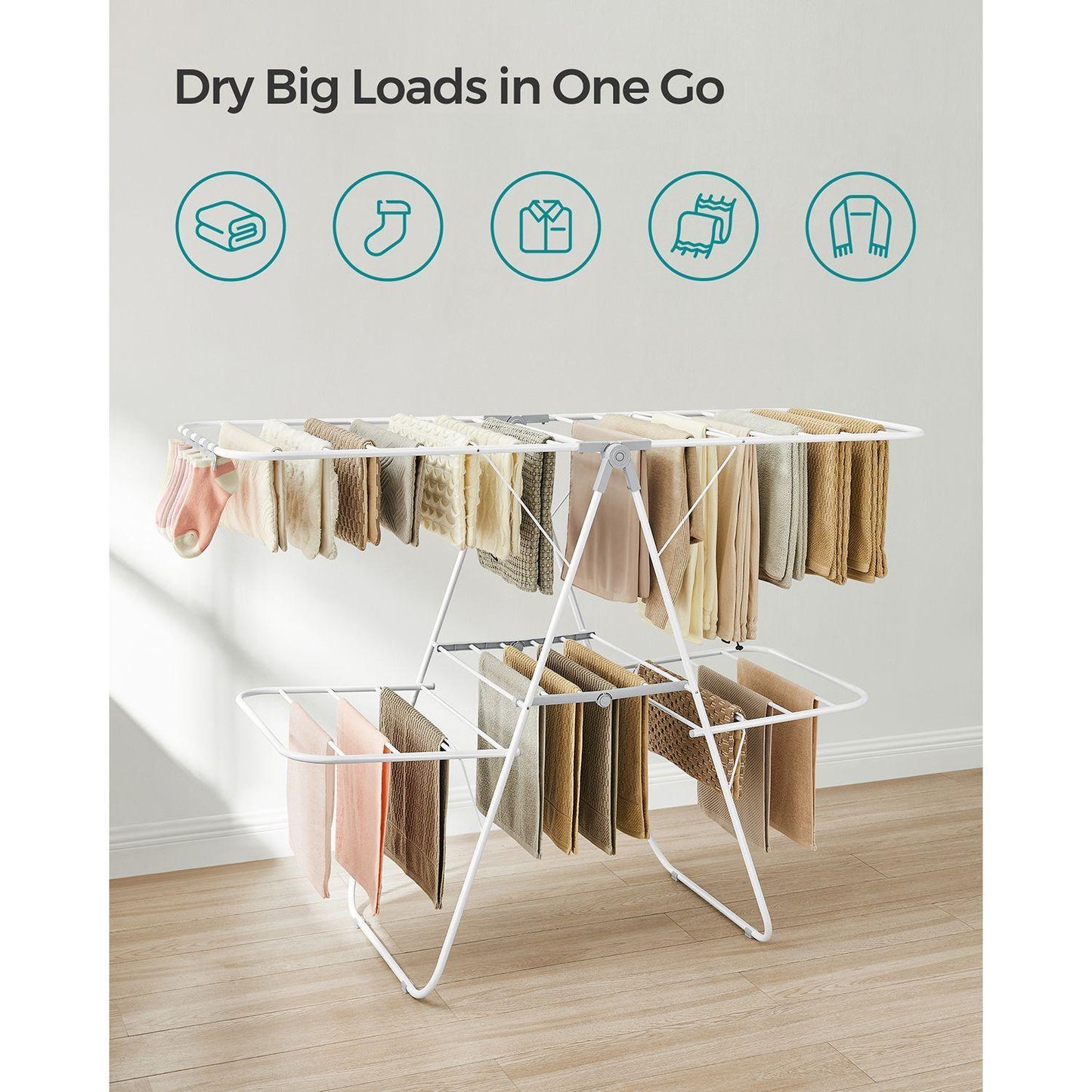 Foldable 2-Level Laundry Drying Rack White and Gray FredCo