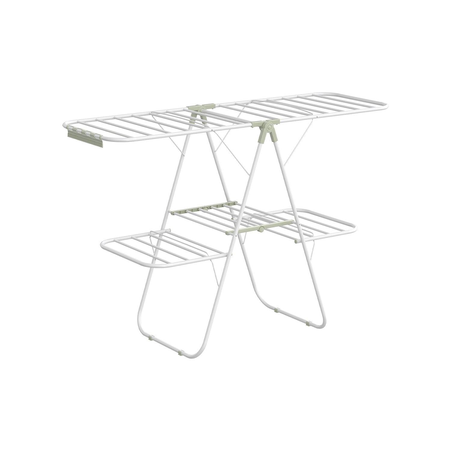 Foldable 2-Level Laundry Drying Rack White and Green FredCo