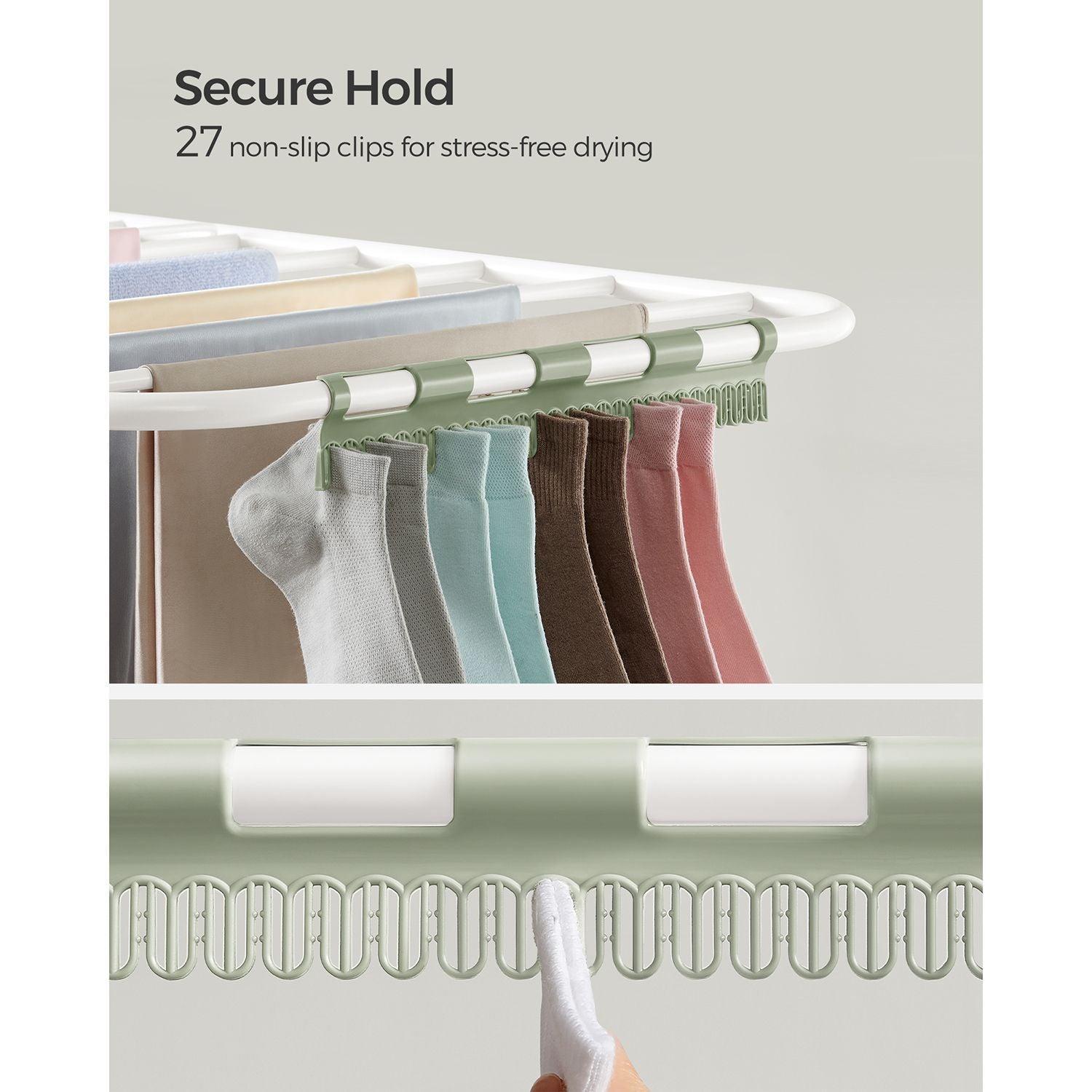 Foldable 2-Level Laundry Drying Rack White and Green FredCo