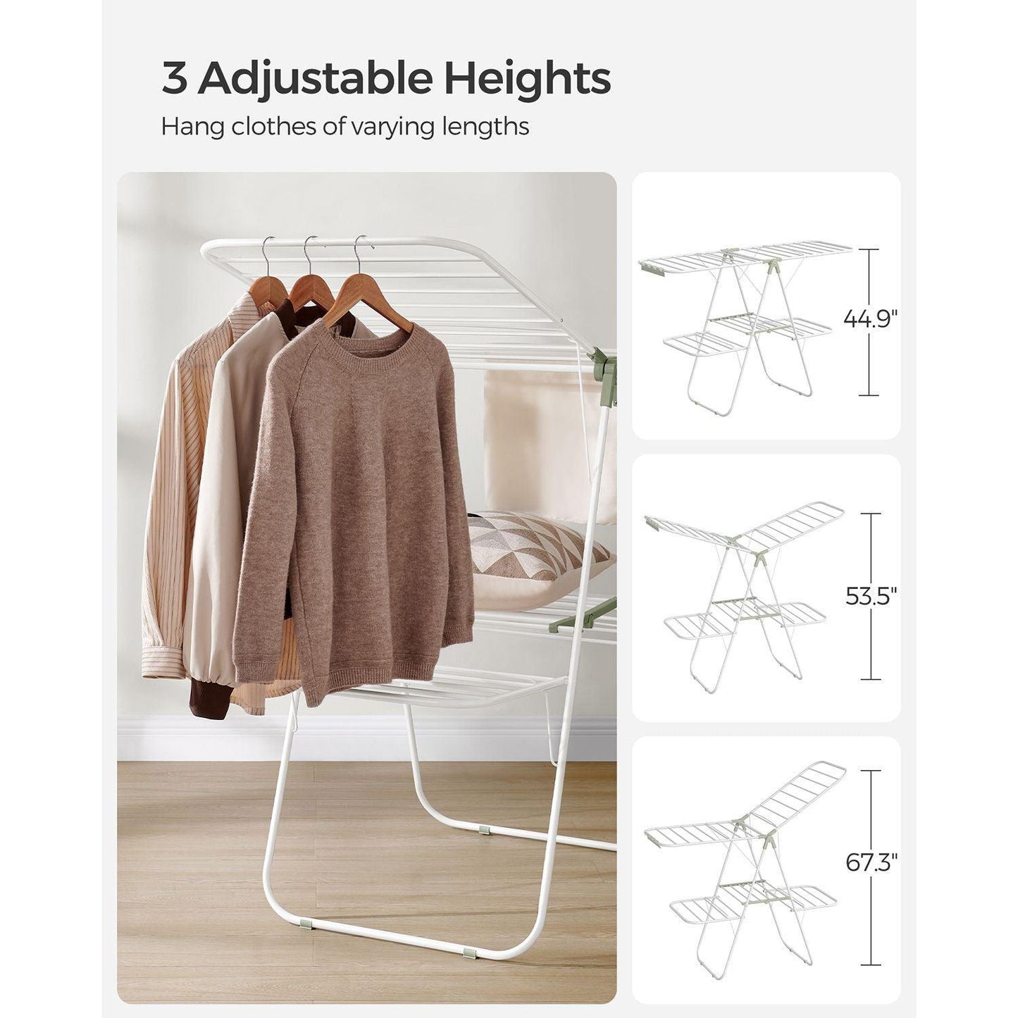 Foldable 2-Level Laundry Drying Rack White and Green FredCo