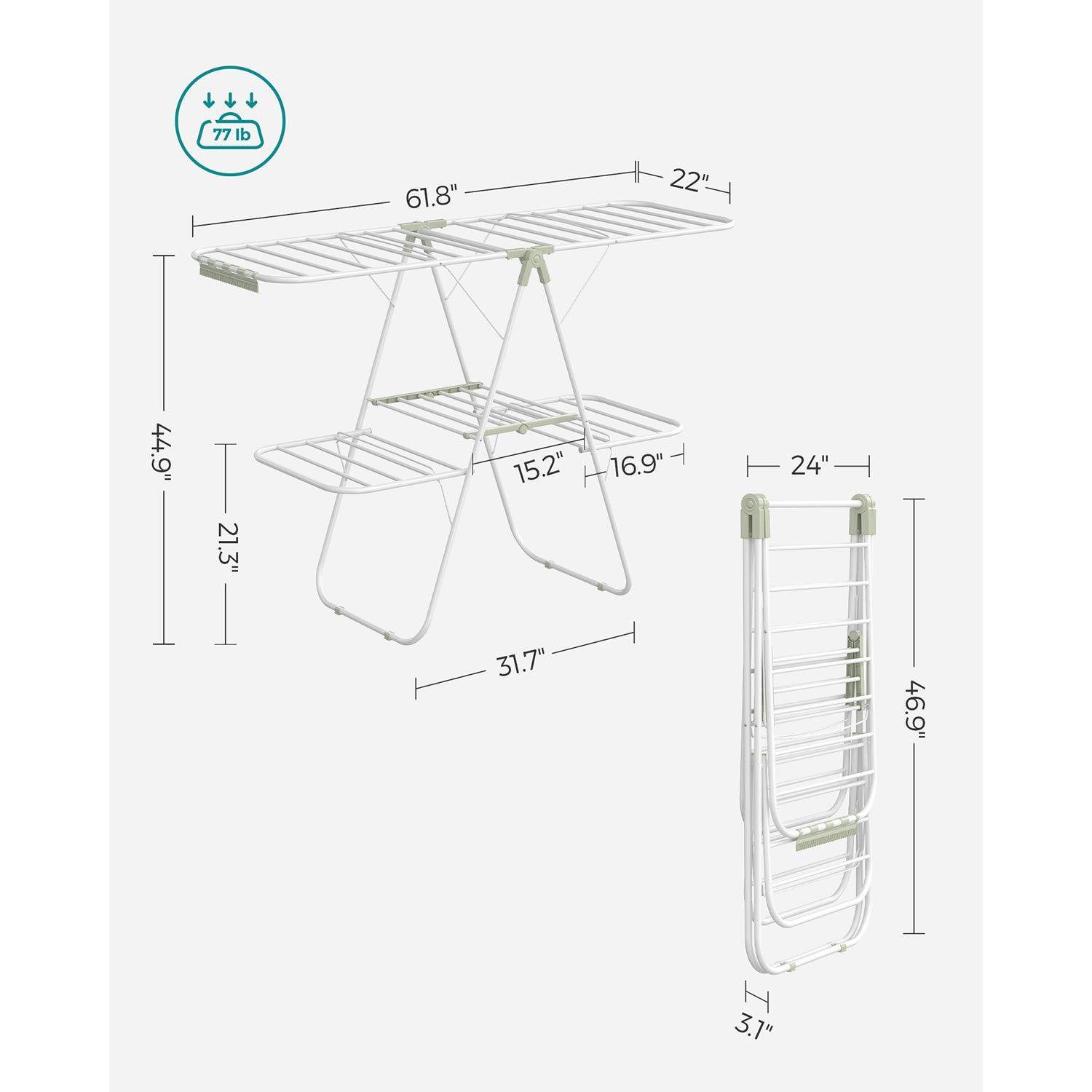 Foldable 2-Level Laundry Drying Rack White and Green FredCo