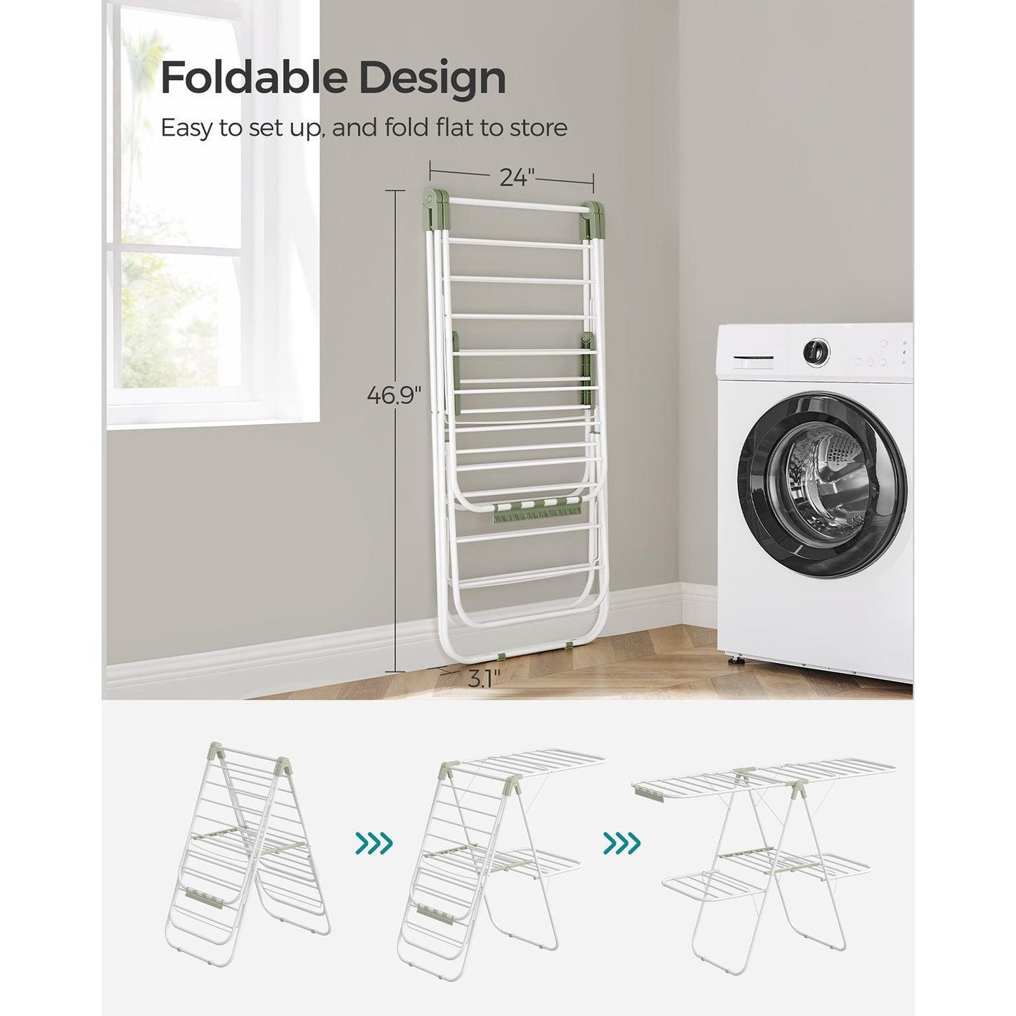 Foldable 2-Level Laundry Drying Rack White and Green FredCo