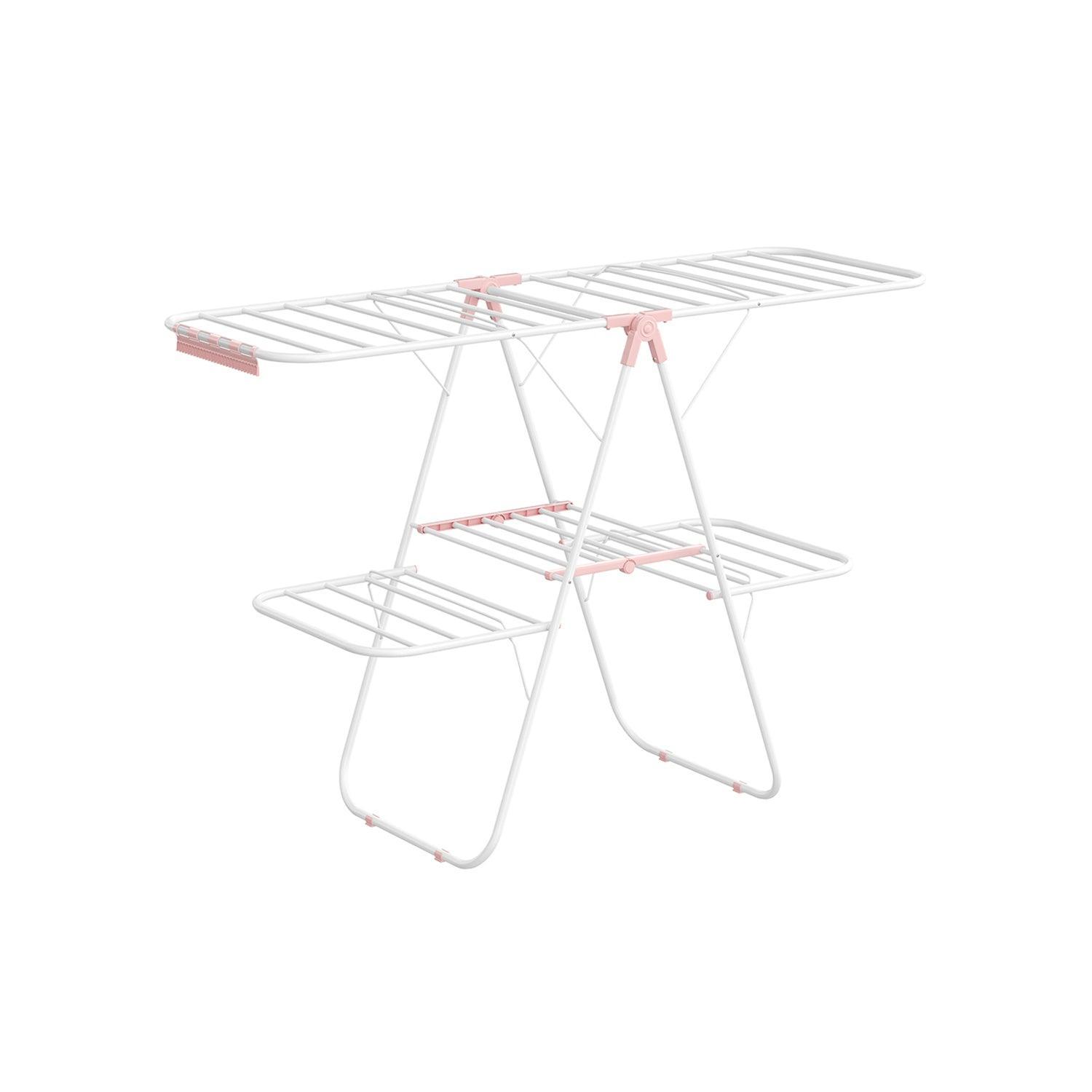 Foldable 2-Level Laundry Drying Rack White and Pink FredCo
