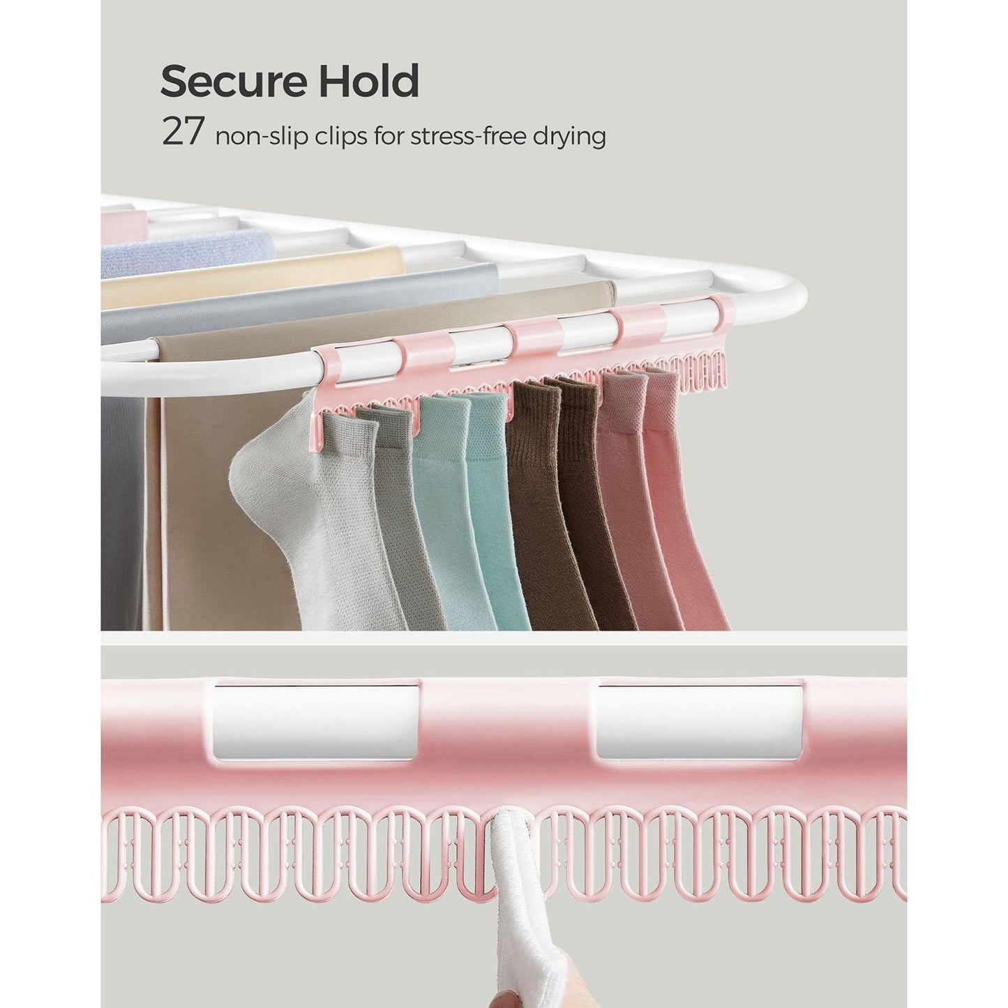 Foldable 2-Level Laundry Drying Rack White and Pink FredCo