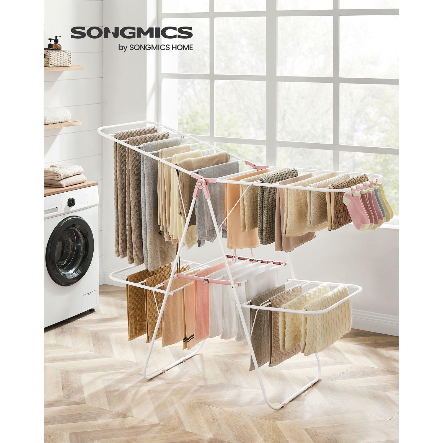 Foldable 2-Level Laundry Drying Rack White and Pink FredCo