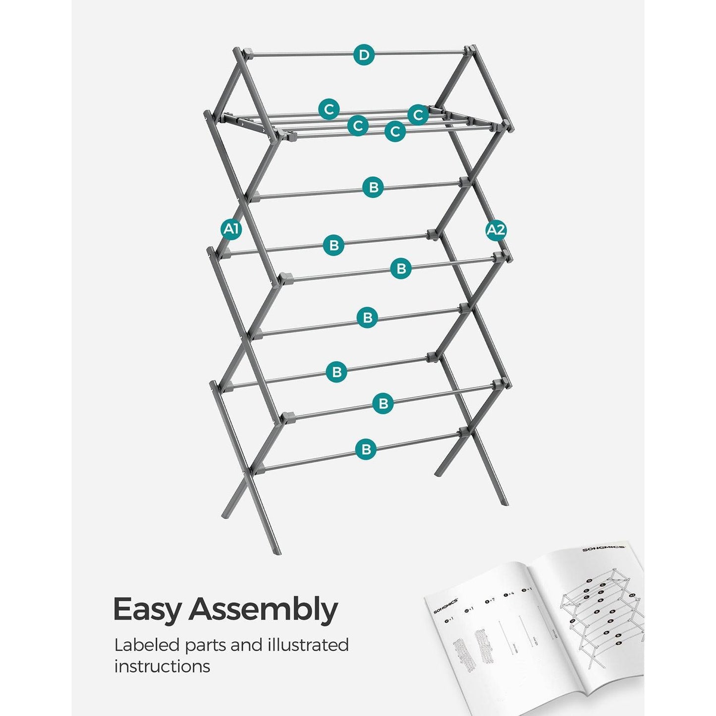 Foldable Clothes Drying Rack Gray FredCo