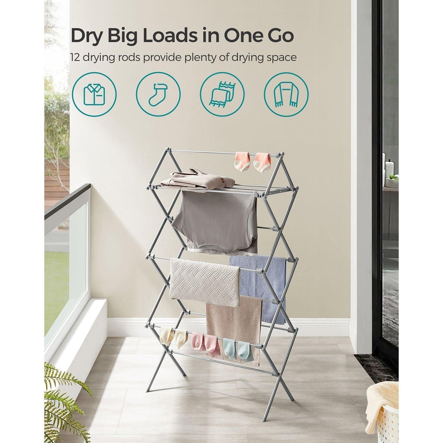 Foldable Clothes Drying Rack Gray FredCo