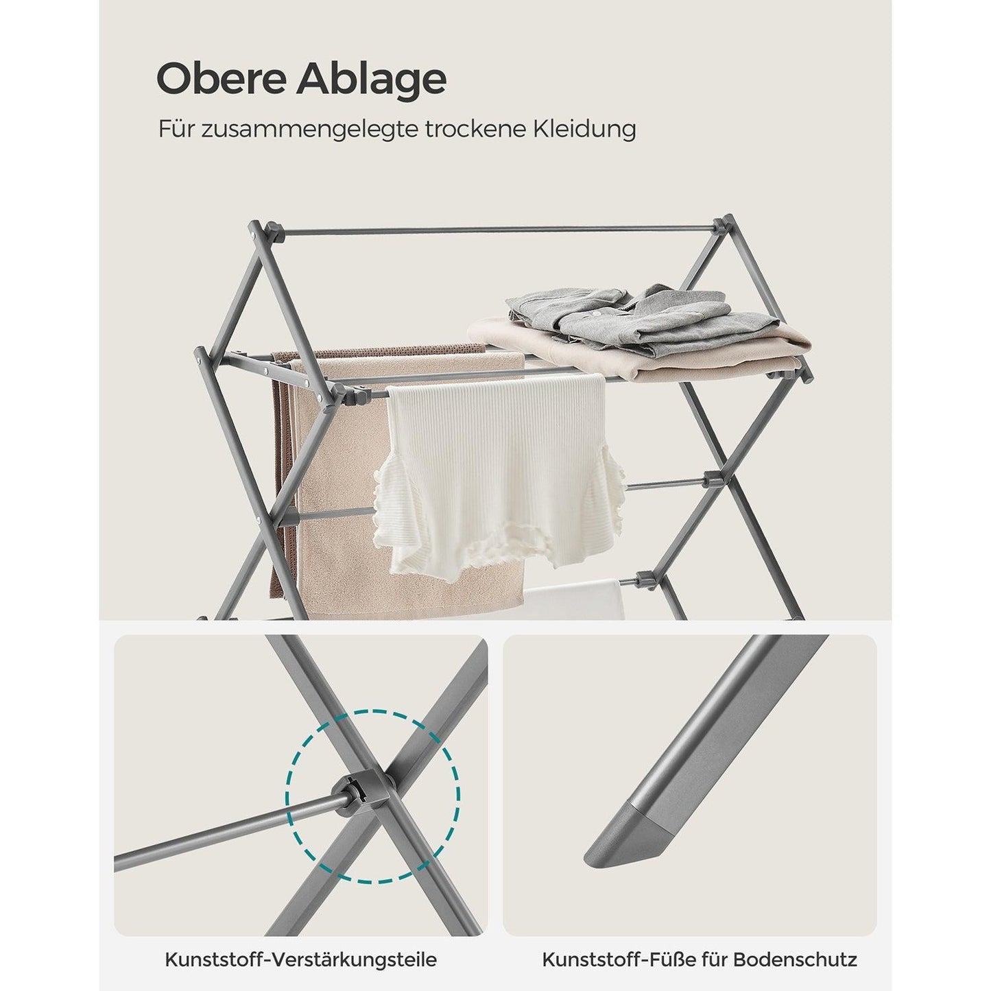 Foldable Clothes Drying Rack Gray FredCo