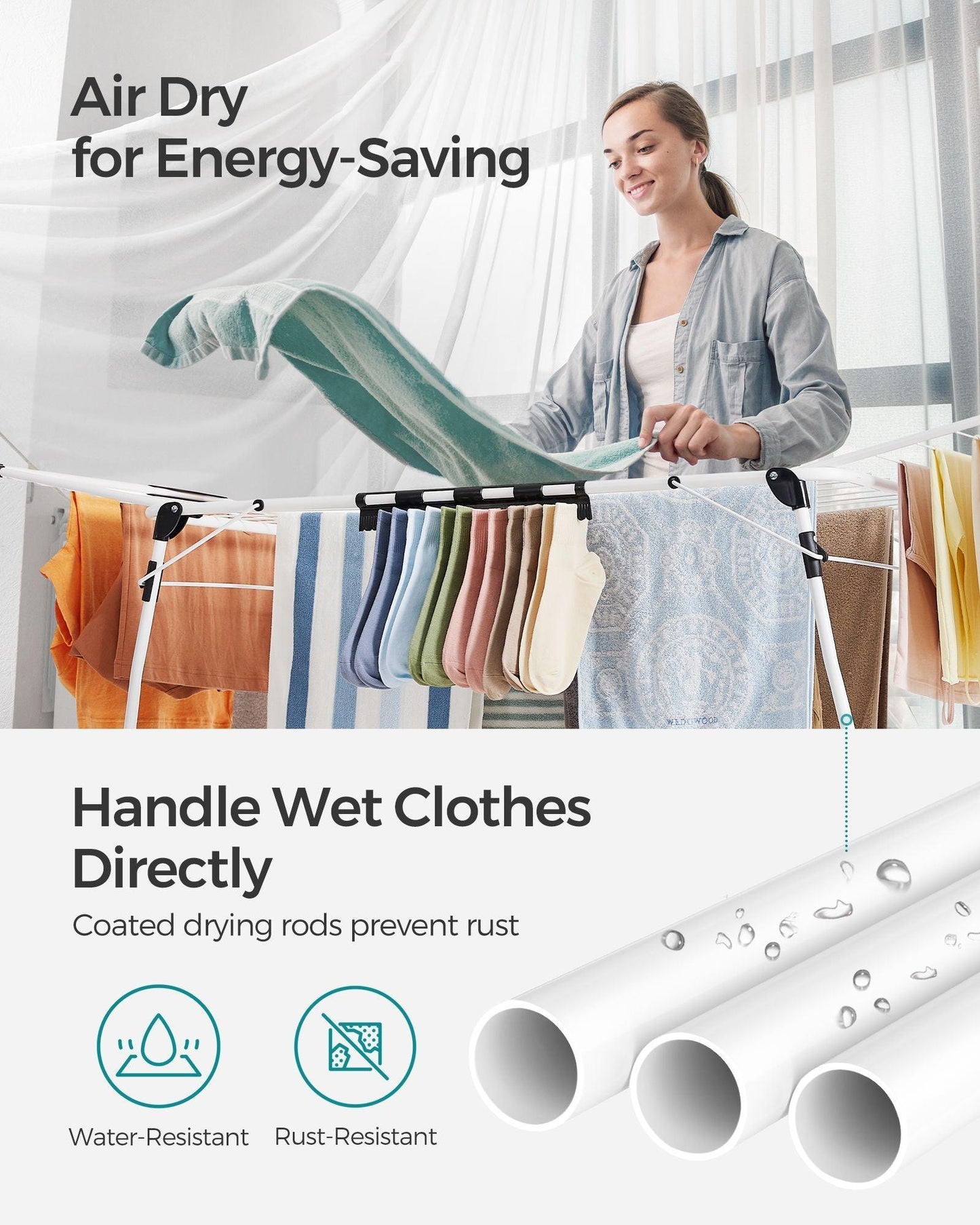 Foldable Clothes Drying Rack White FredCo