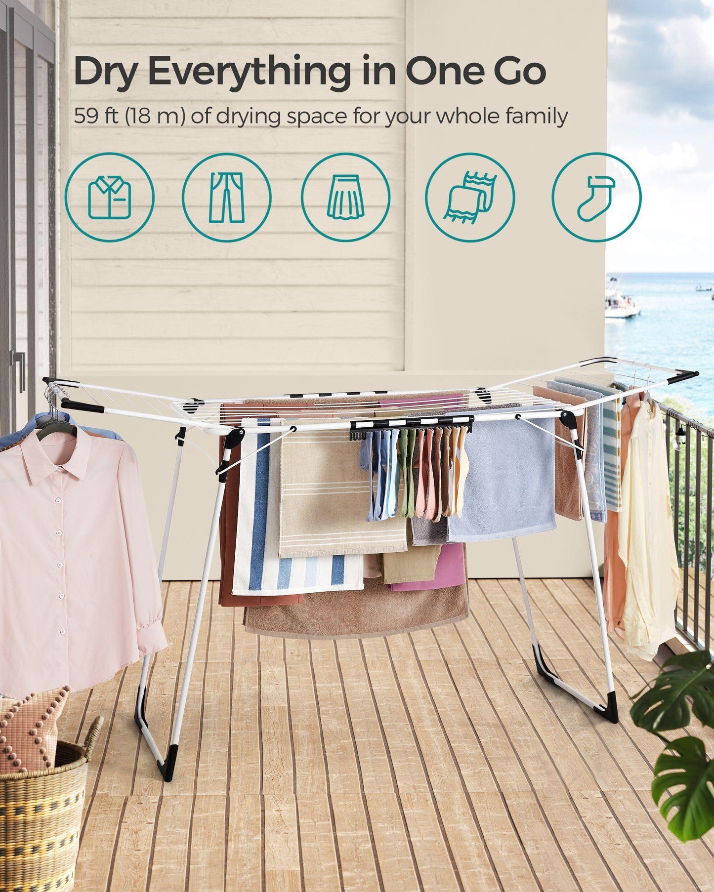 Foldable Clothes Drying Rack White FredCo