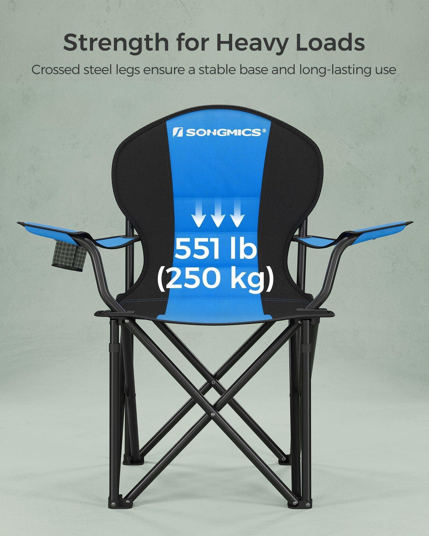 Folding Camping Chair Max. Capacity 551 lb Blue and Black FredCo