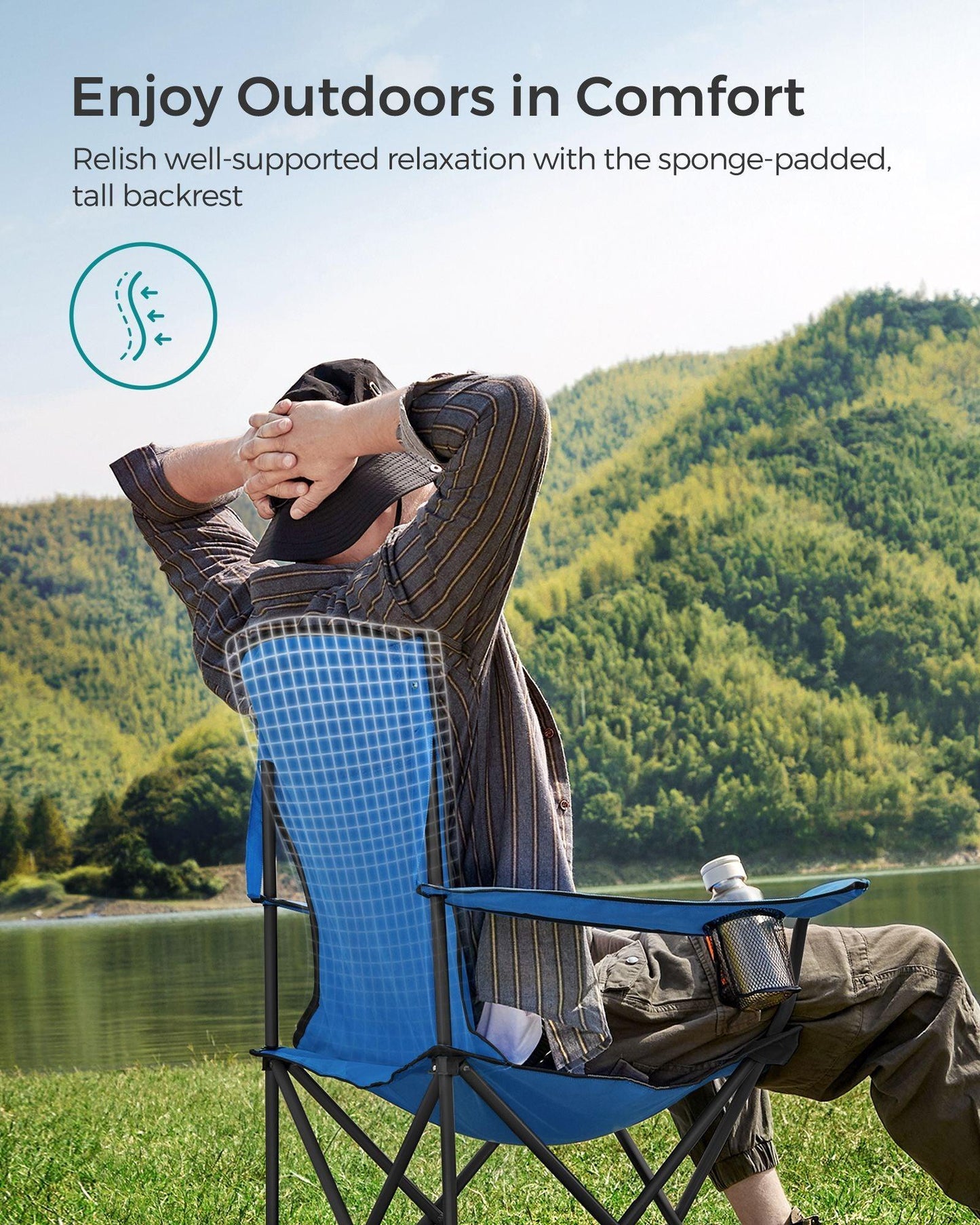 Folding Camping Chair Max. Capacity 551 lb Blue and Black FredCo