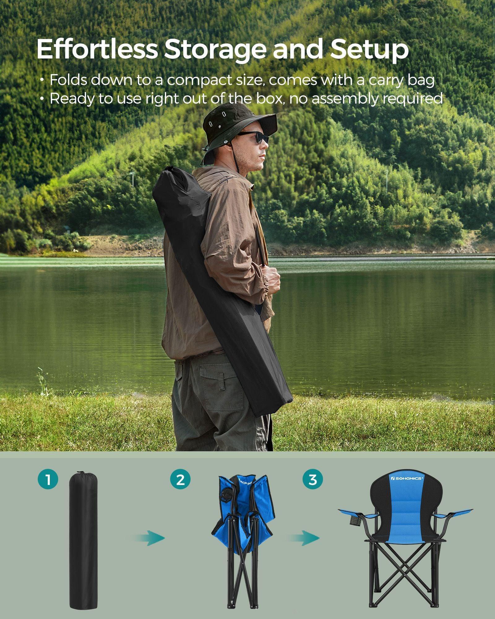 Folding Camping Chair Max. Capacity 551 lb Blue and Black FredCo
