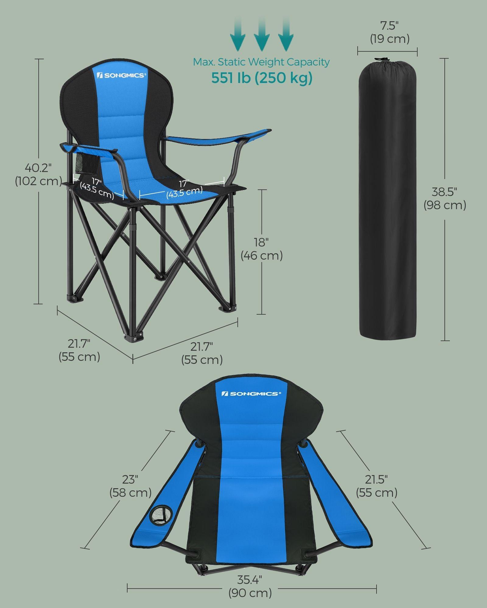 Folding Camping Chair Max. Capacity 551 lb Blue and Black FredCo