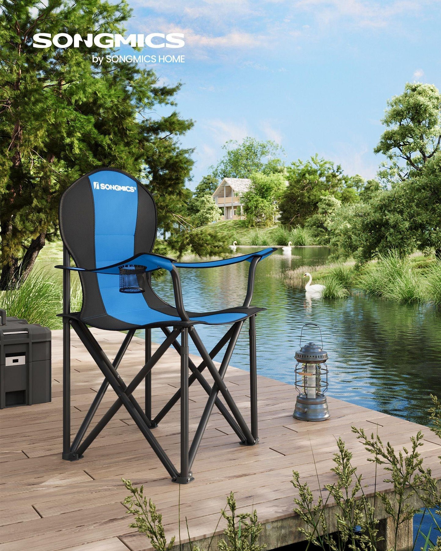 Folding Camping Chair Max. Capacity 551 lb Blue and Black FredCo