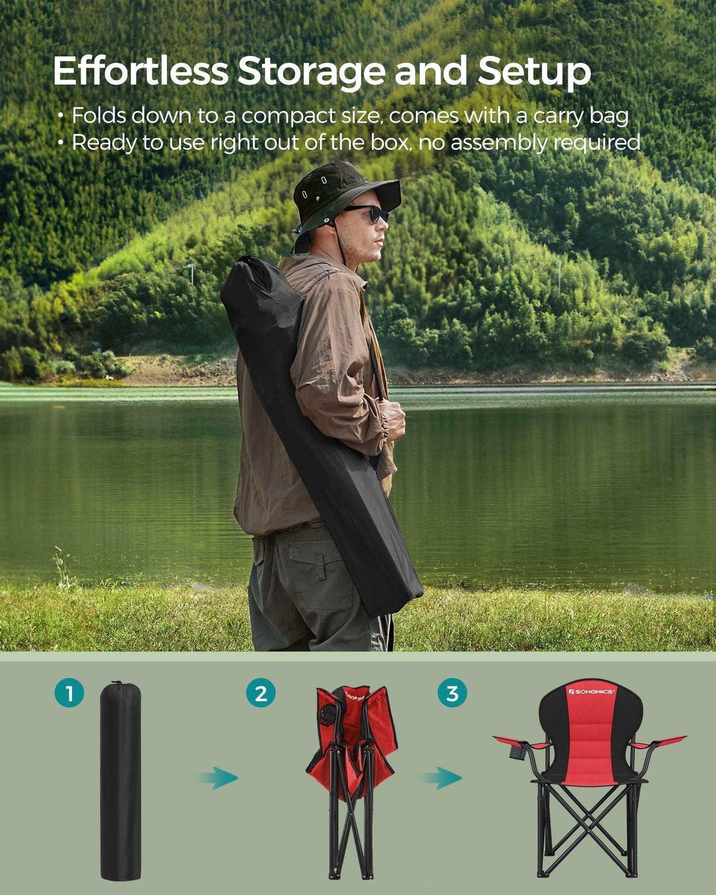 Folding Camping Chair Max. Capacity 551 lb Red and Black FredCo