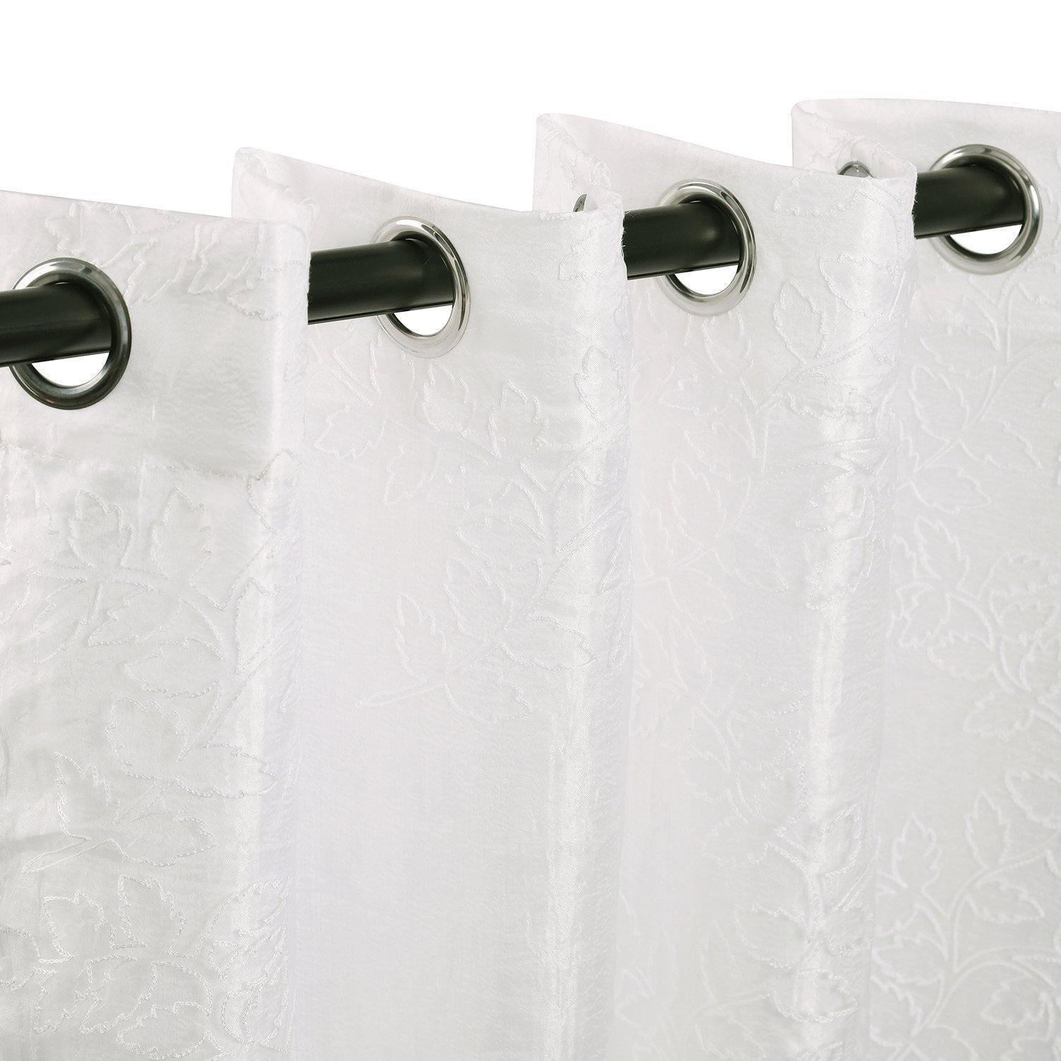 Foliage Embroidered Leaves Sheer Grommet Panel 2-Piece Curtain Set FredCo