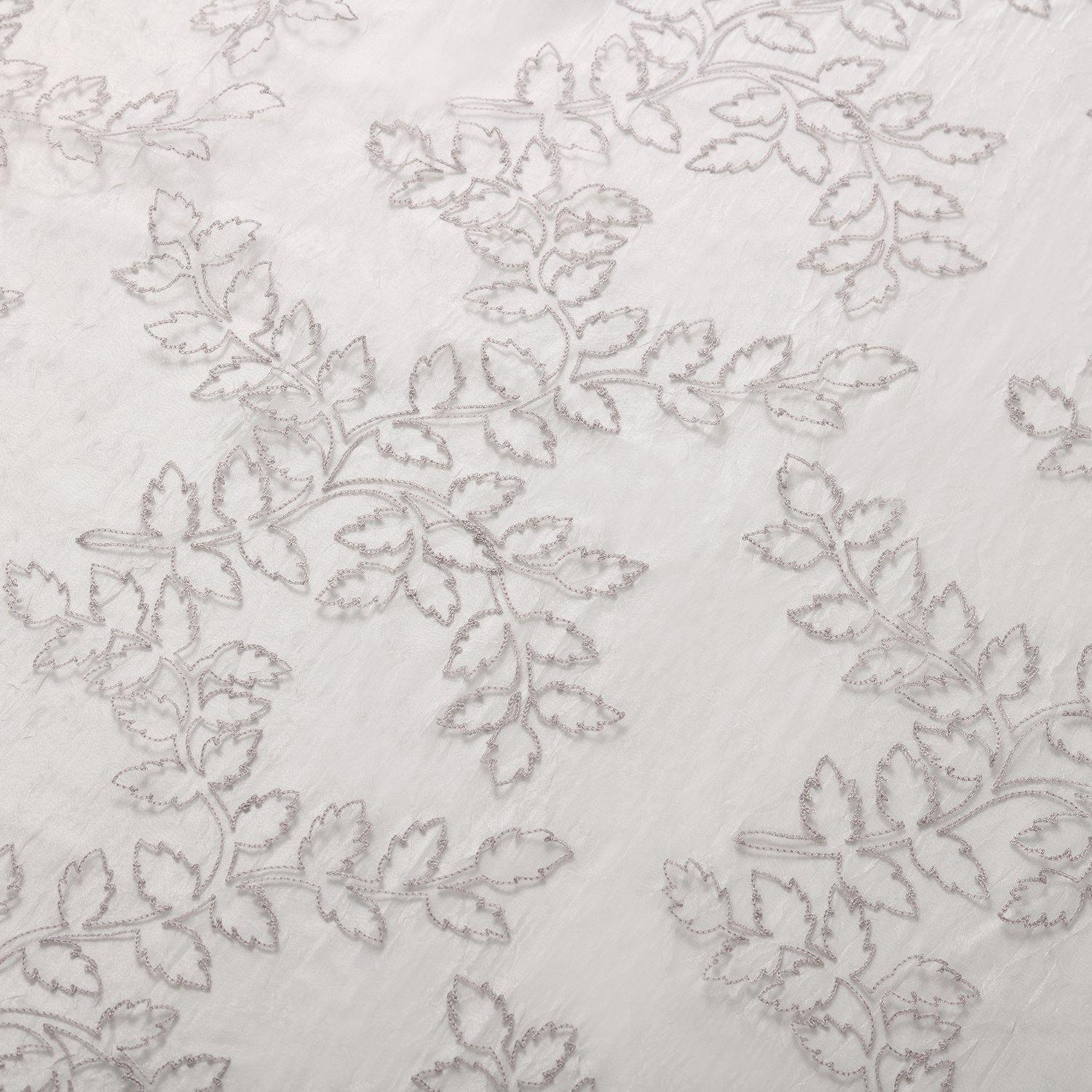 Foliage Embroidered Leaves Sheer Grommet Panel 2-Piece Curtain Set FredCo