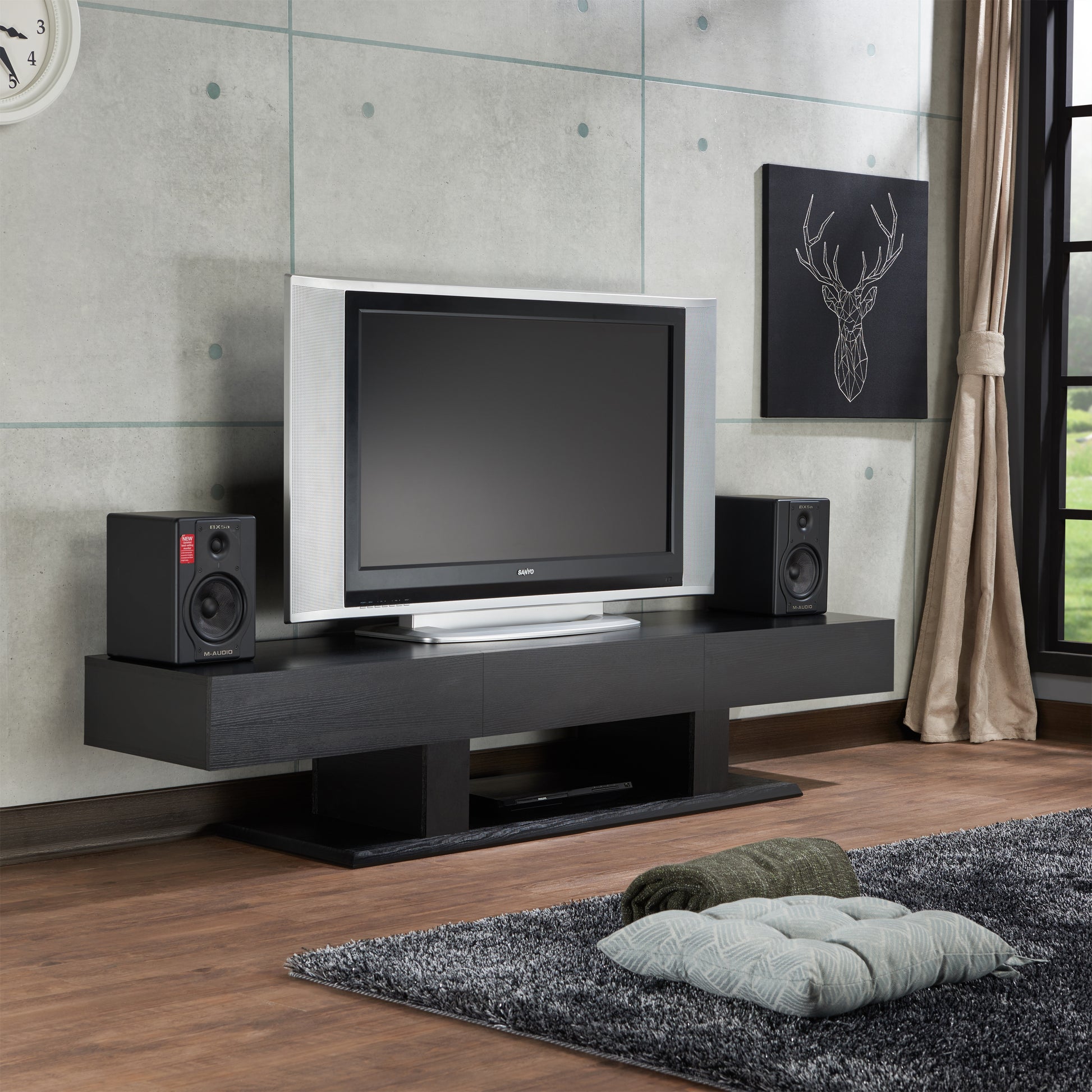 Follian Black Finish TV Stand FredCo