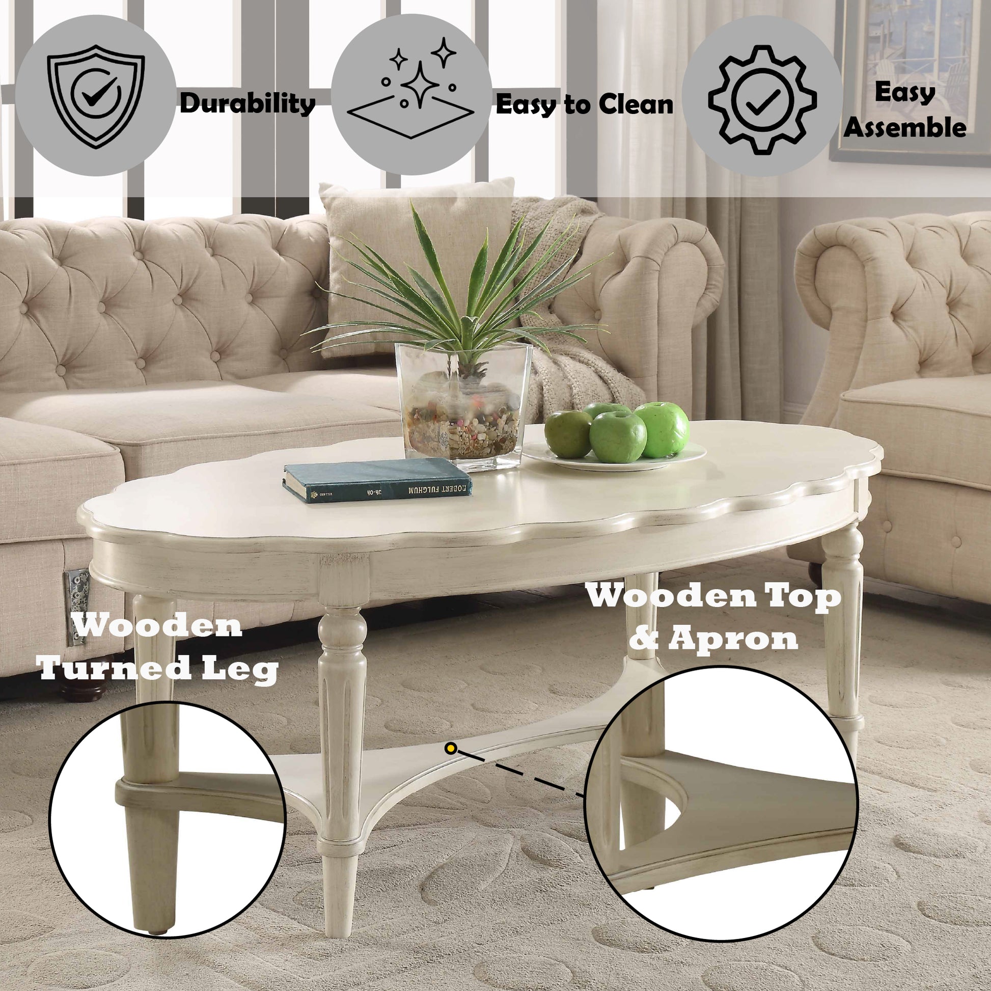 Fordon French Antique White Finish Coffee Table FredCo