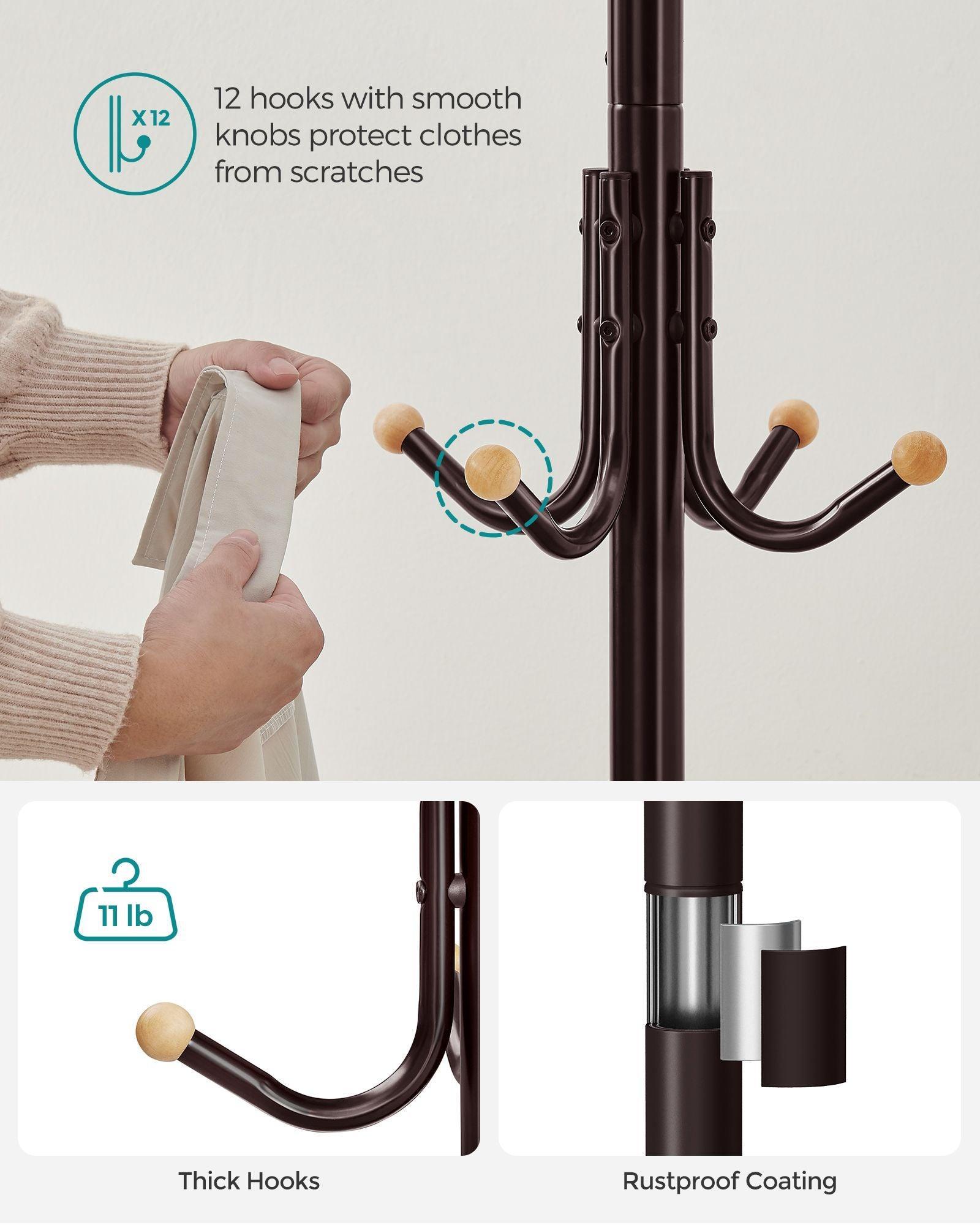 Freestanding Coat Rack with 12 Hooks and 4 Legs FredCo