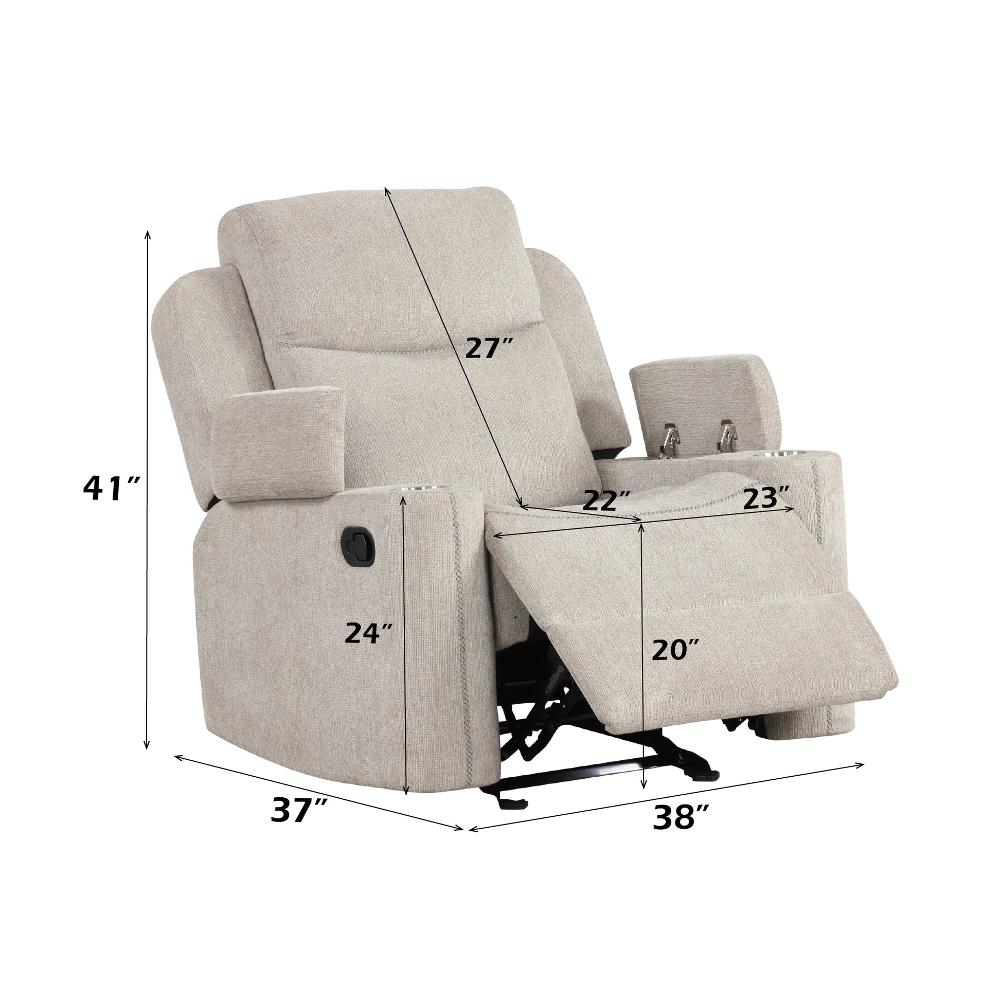Galya Light Gray Chenille Motion Glider Recliner FredCo