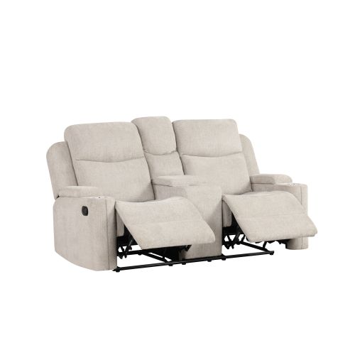 Galya Light Gray Chenille Motion Loveseat w/Console FredCo
