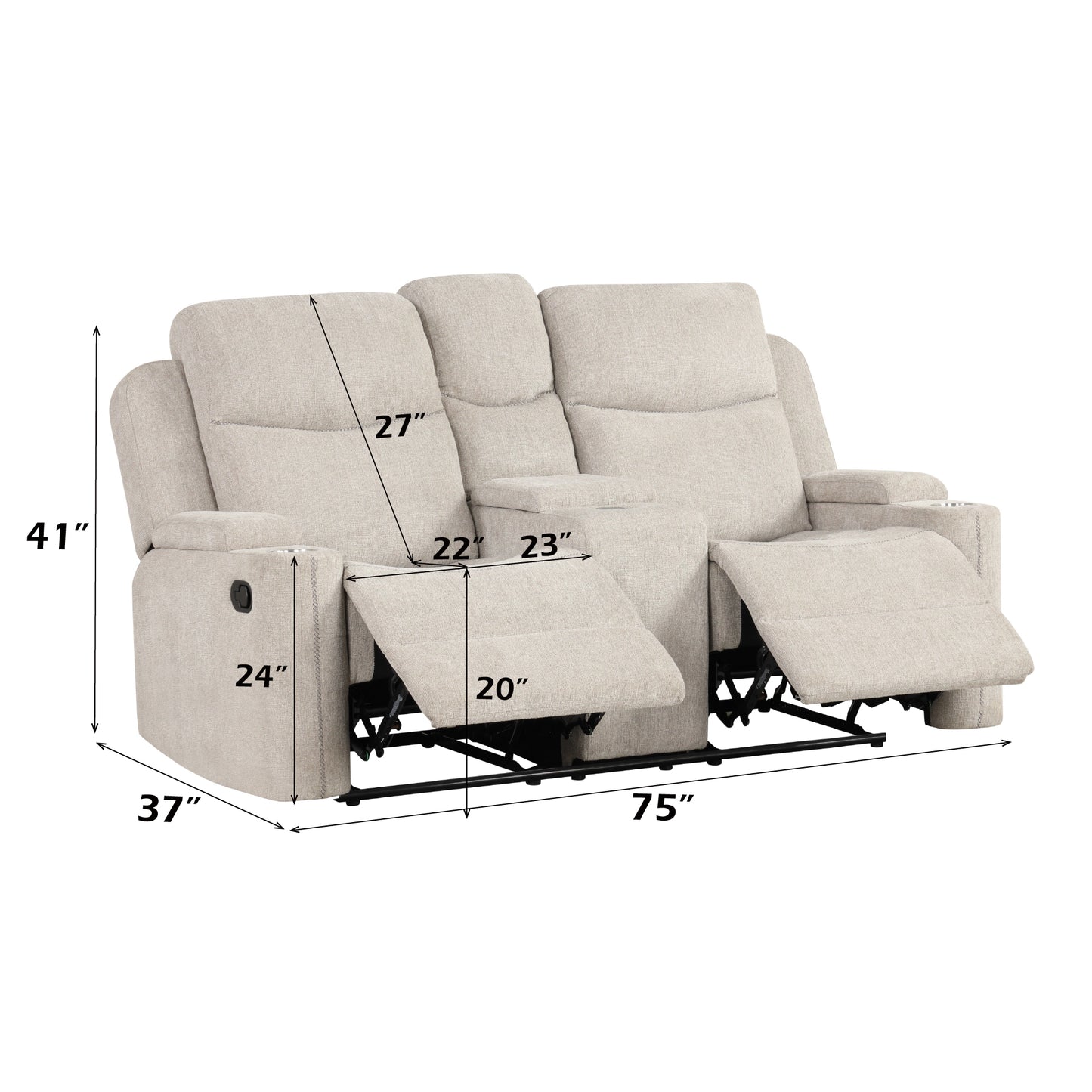 Galya Light Gray Chenille Motion Loveseat w/Console FredCo