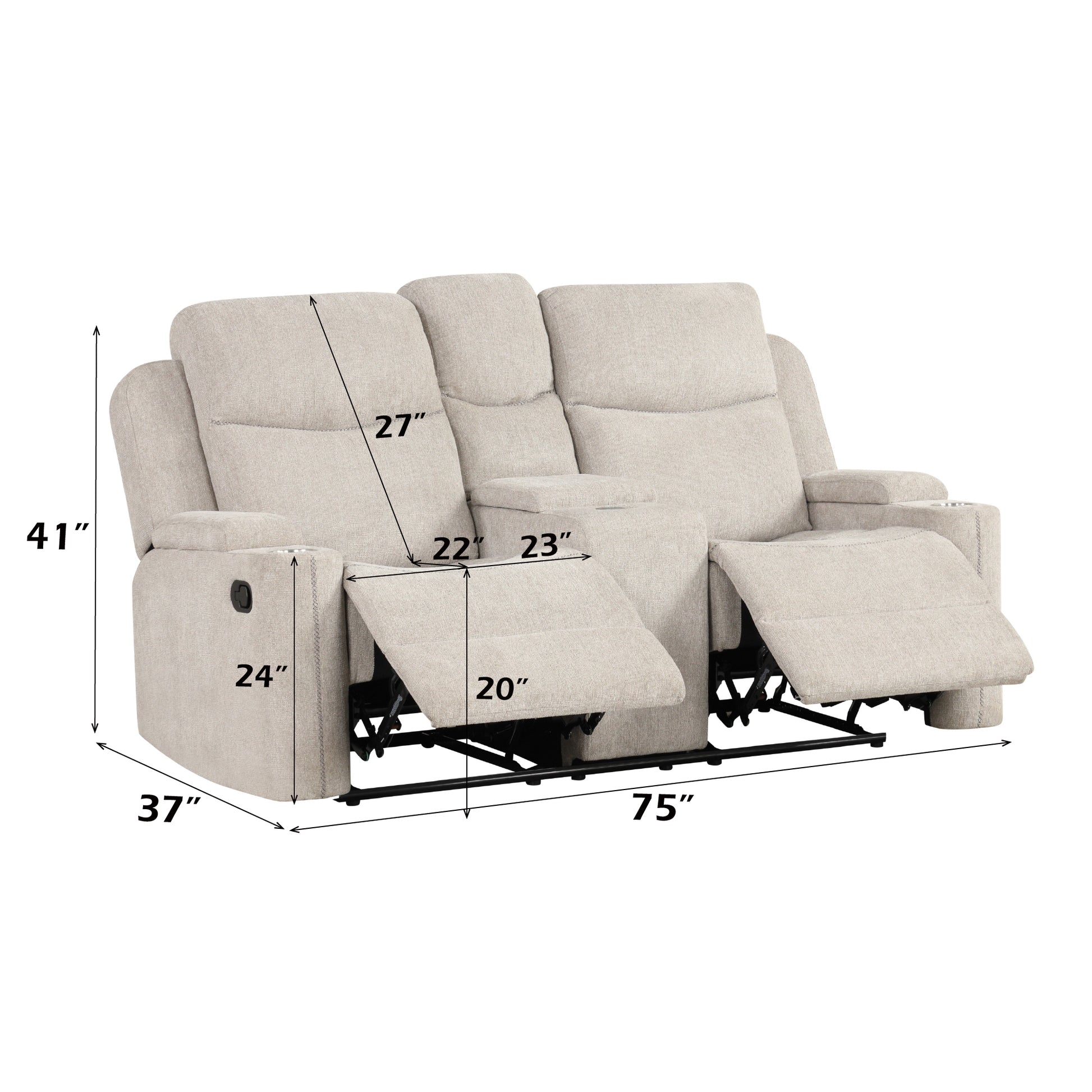 Galya Light Gray Chenille Motion Loveseat w/Console FredCo