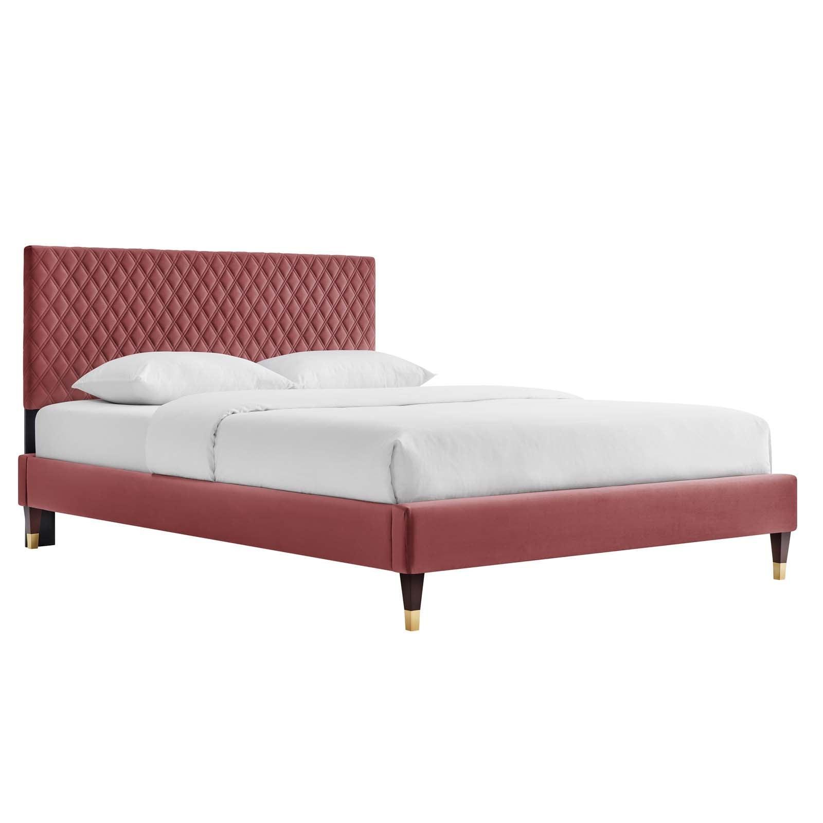 Garcelle Performance Velvet Queen Platform Bed, MOD-6290 FredCo