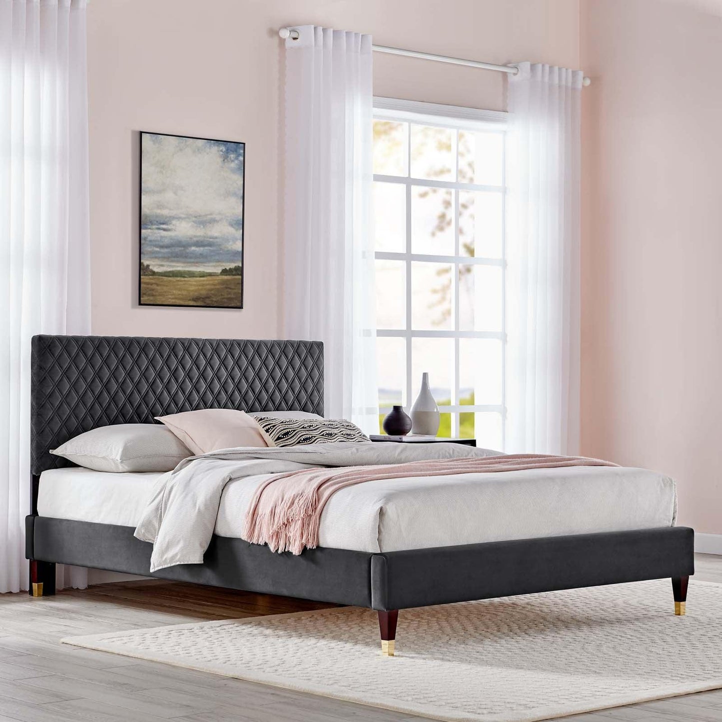 Garcelle Performance Velvet Queen Platform Bed, MOD-6290 FredCo