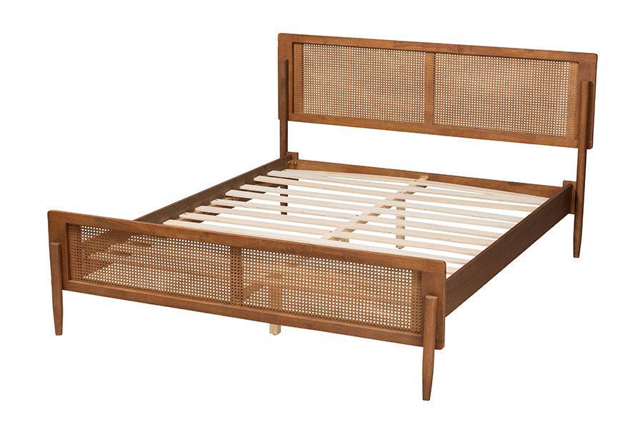 Gardwin Mid-Century Modern Ash Walnut Finished Wood Queen Size Platform Bed FredCo