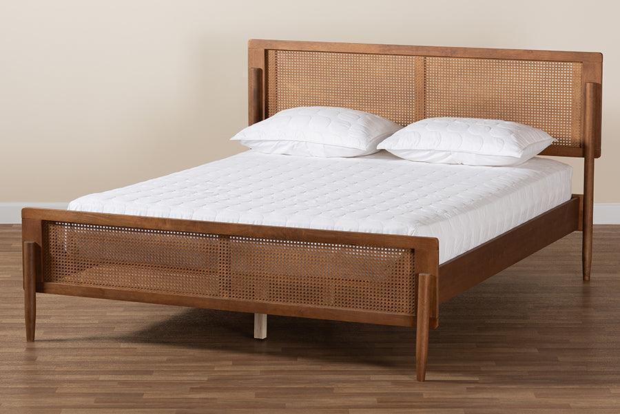 Gardwin Mid-Century Modern Ash Walnut Finished Wood Queen Size Platform Bed FredCo