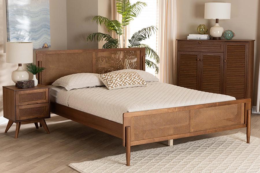 Gardwin Mid-Century Modern Ash Walnut Finished Wood Queen Size Platform Bed FredCo