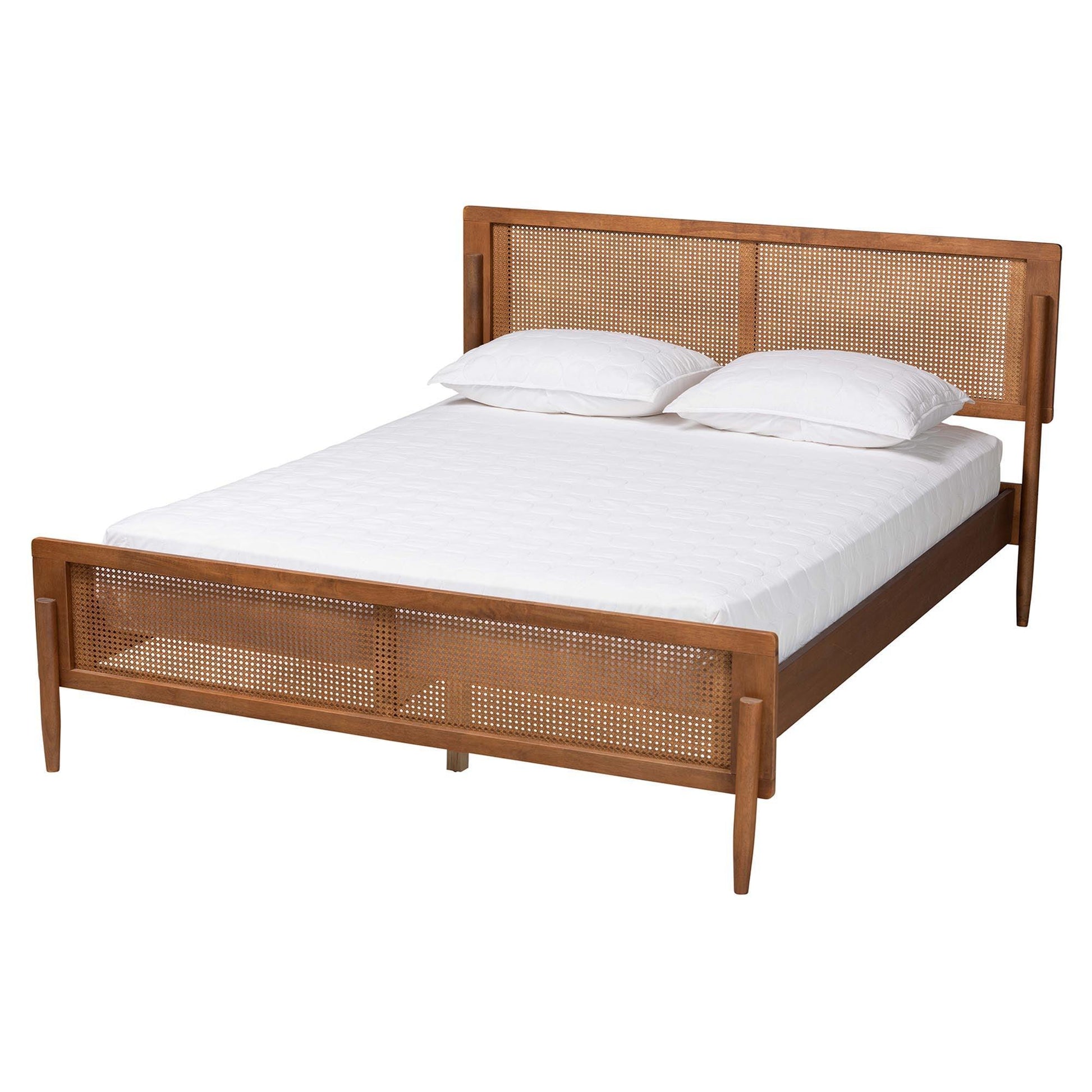 Gardwin Mid-Century Modern Ash Walnut Finished Wood Queen Size Platform Bed FredCo