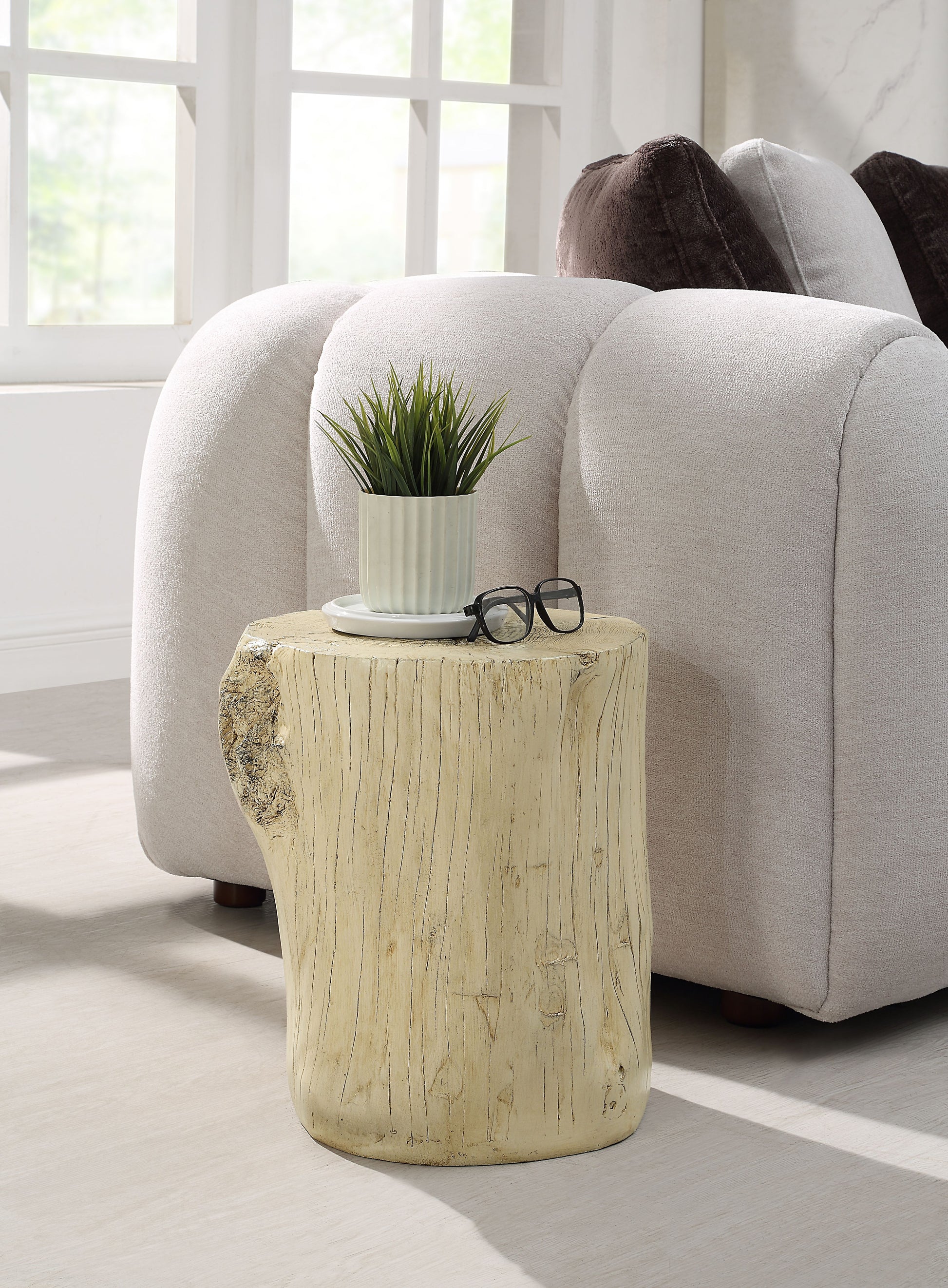 Gene Natural Brown Finish Fiber Concrete Accent Table FredCo