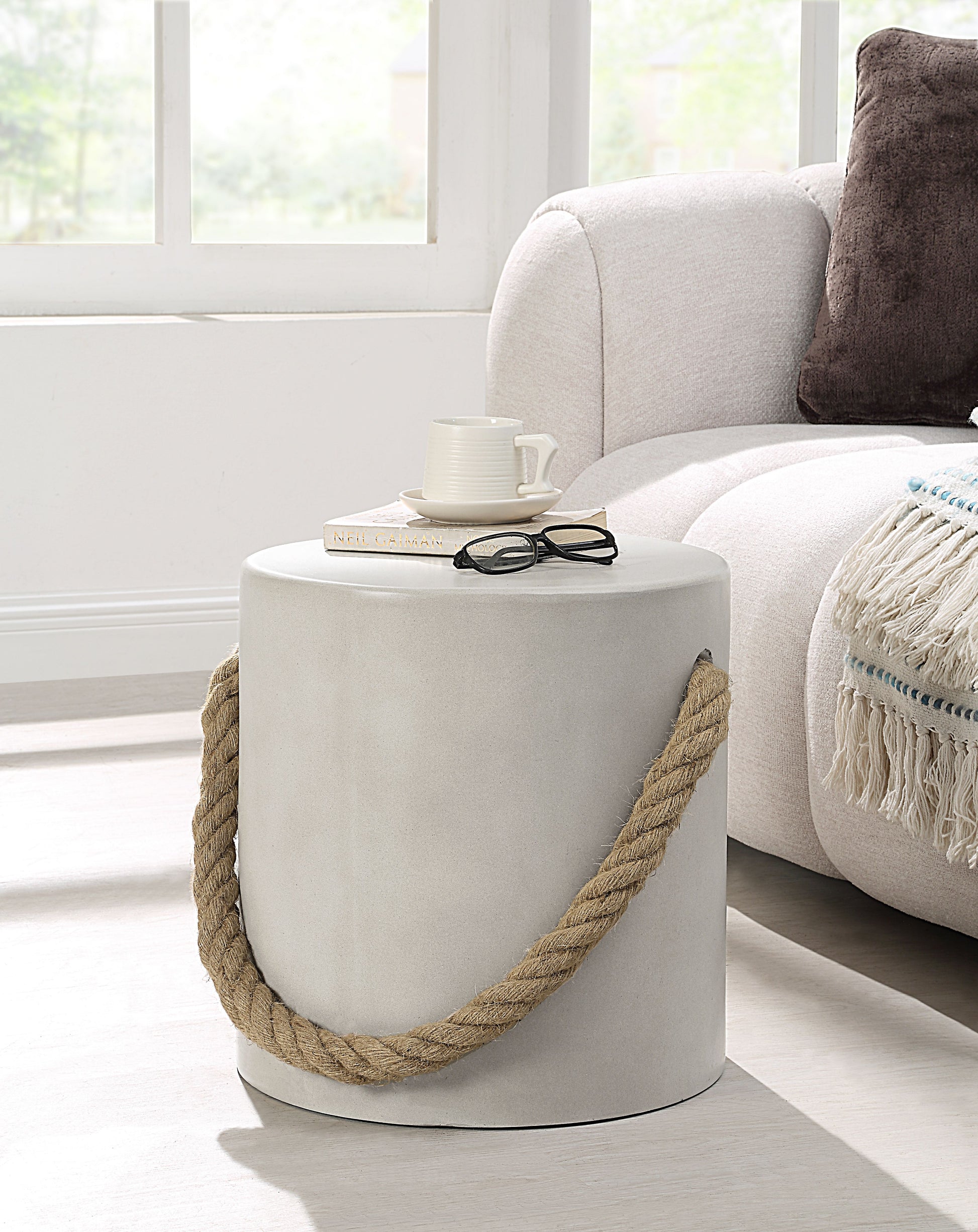 Gene Natural Gray Finish Fiber Concrete Accent Table FredCo