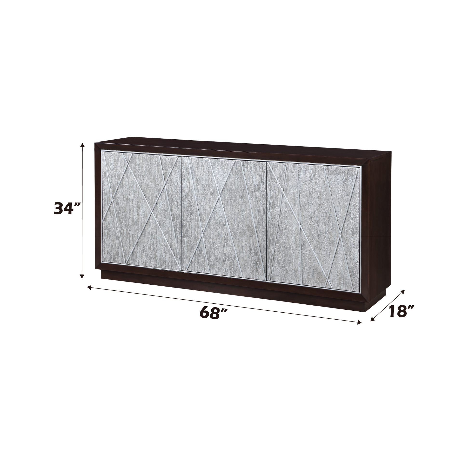 Geranio Metallic Silver & Walnut Finish Console Cabinet FredCo