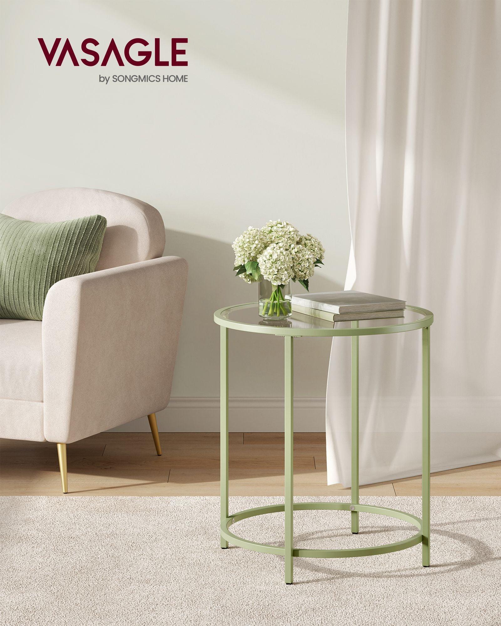 Glass End Table with Metal Frame Laurel Green FredCo
