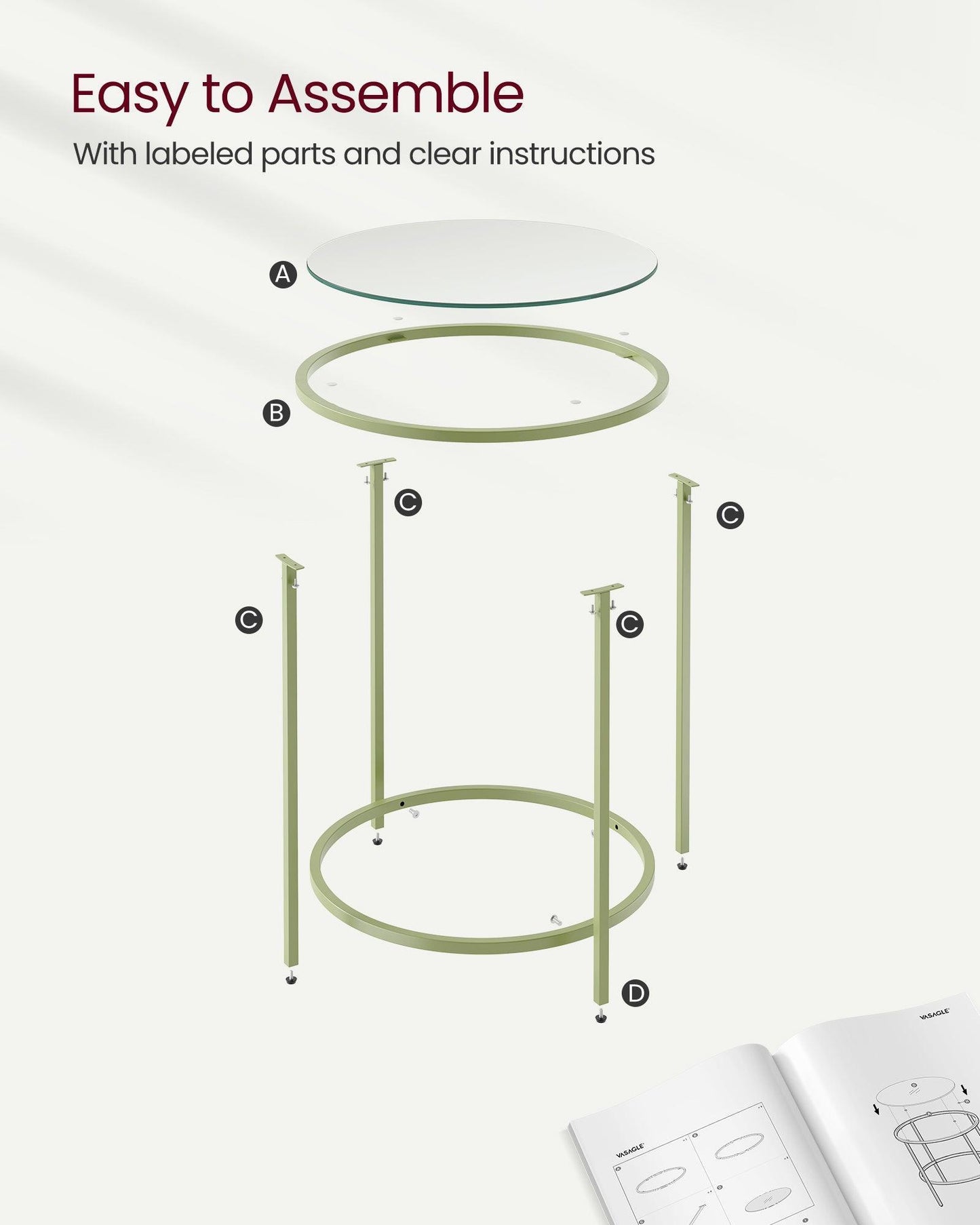 Glass End Table with Metal Frame Laurel Green FredCo
