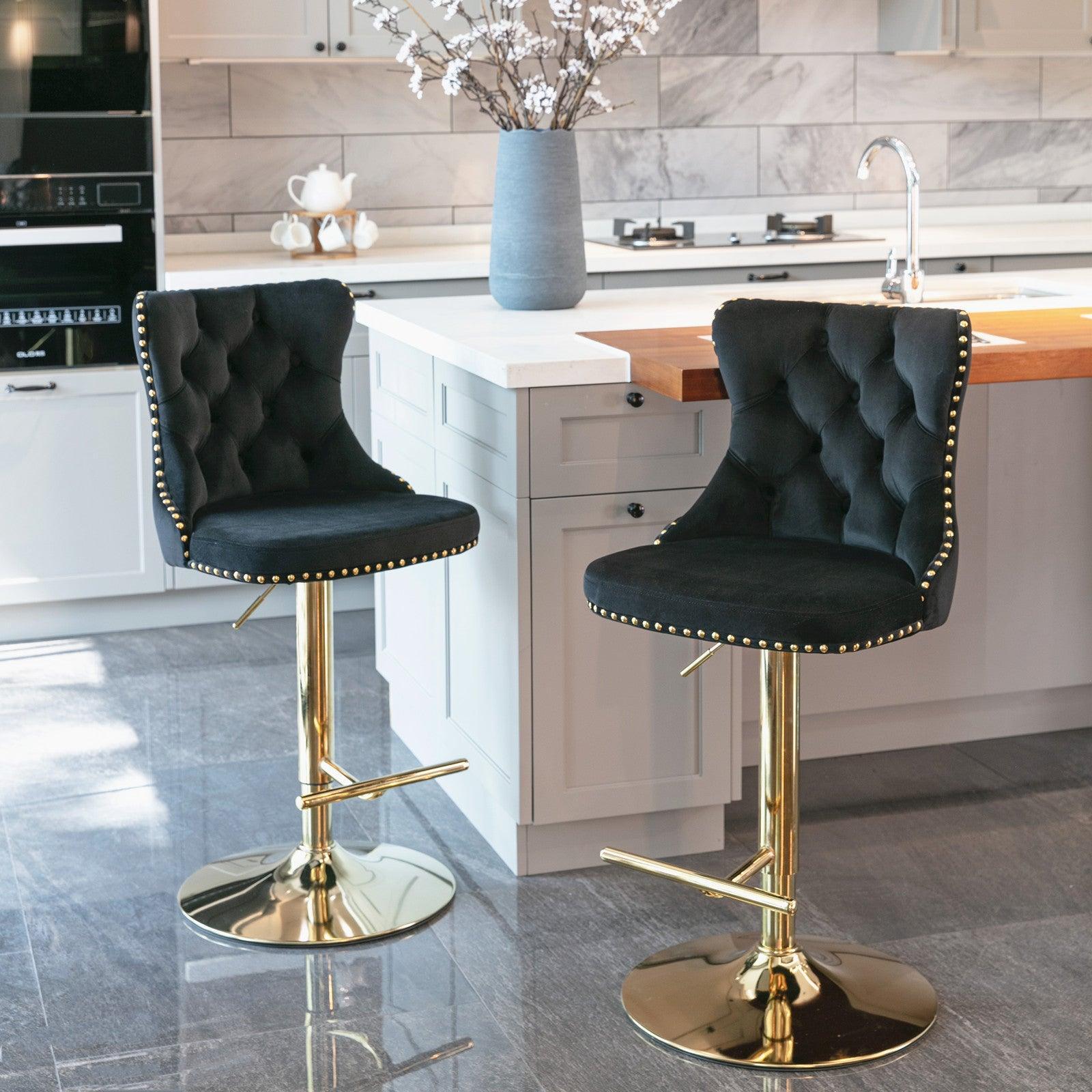 Golden Swivel Velvet Barstools Adjusatble Seat Height from 25-33 Inch, Set of 2 FredCo