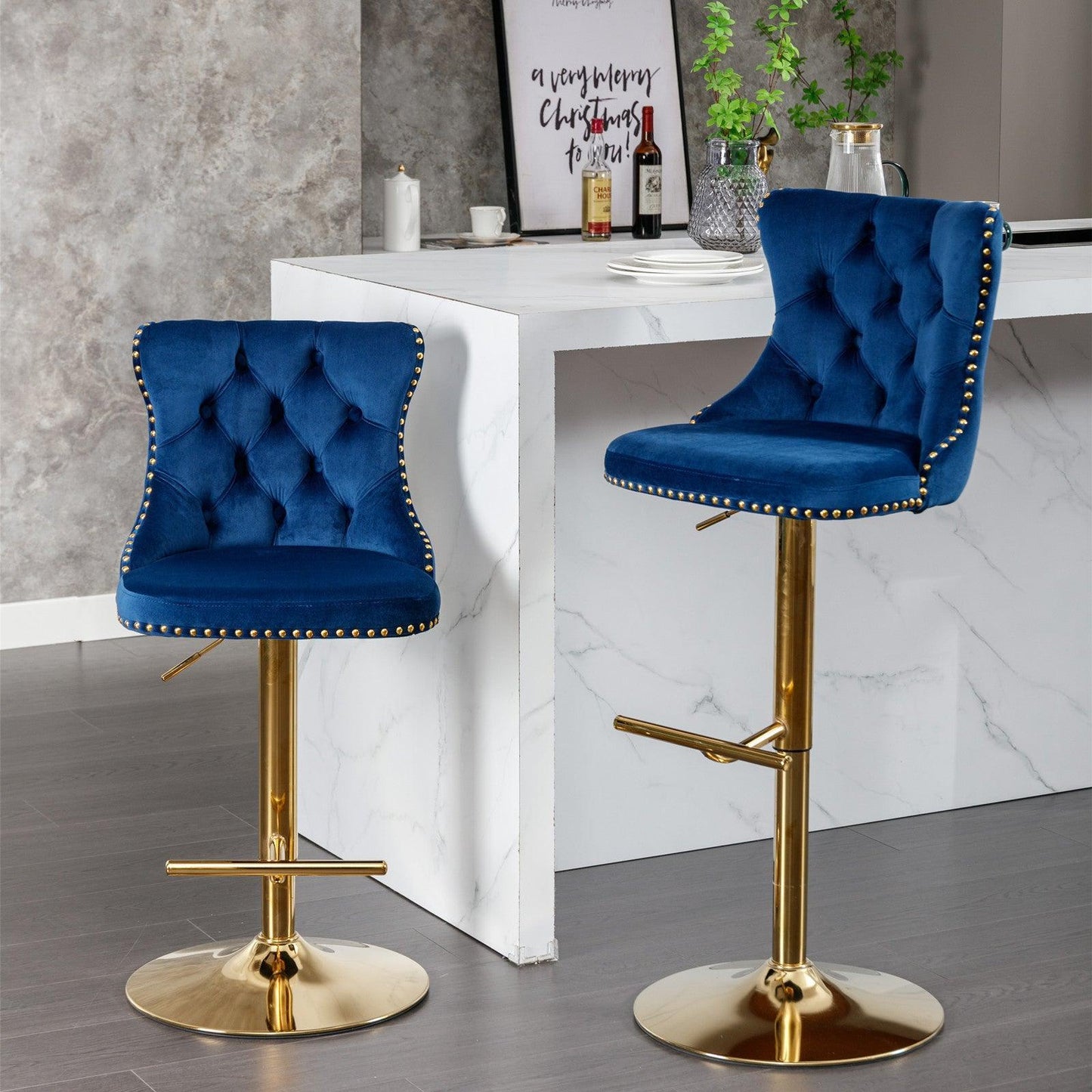 Golden Swivel Velvet Barstools Adjusatble Seat Height from 25-33 Inch, Set of 2 FredCo